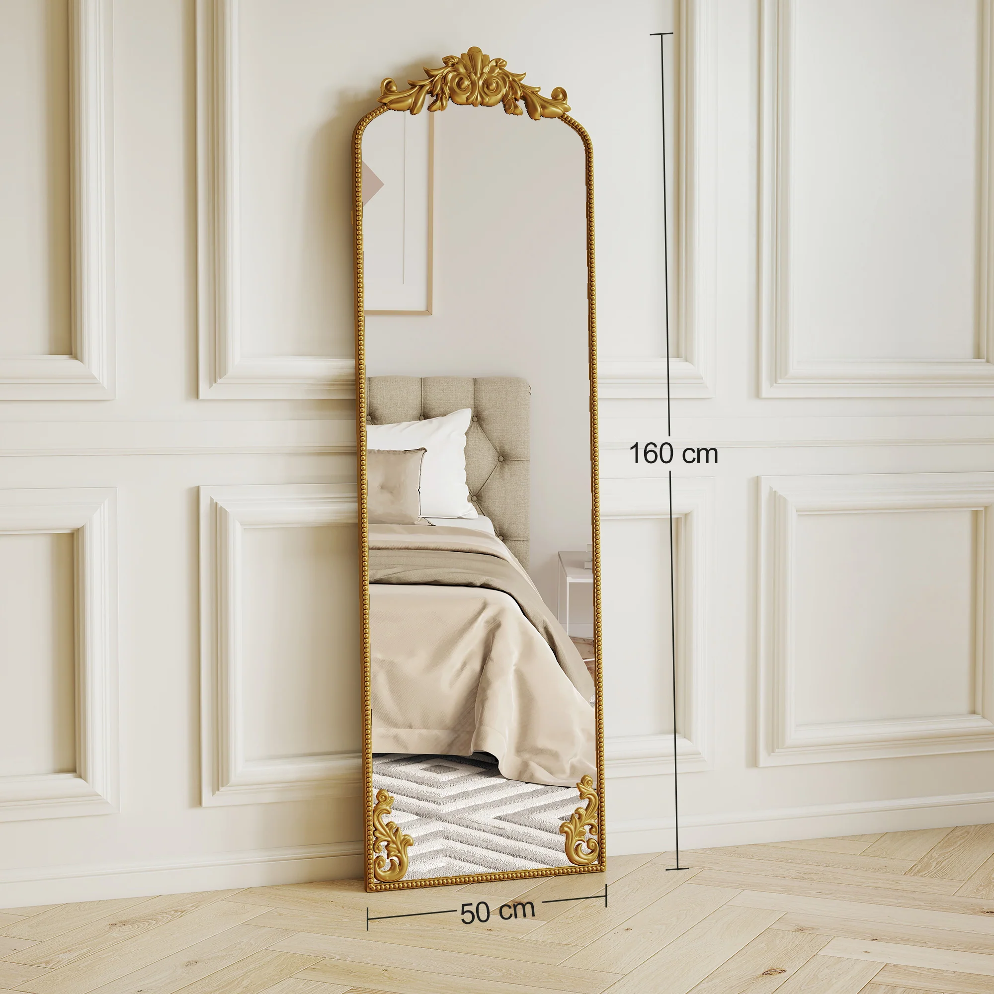 Full Length Mirror, 50 x 160 cm Hanging or Leaning Against Wall Floor Mirror with Baroque Metal Frame for Bedroom, Living Room, Dressing Room, Gold Tone - Image 5