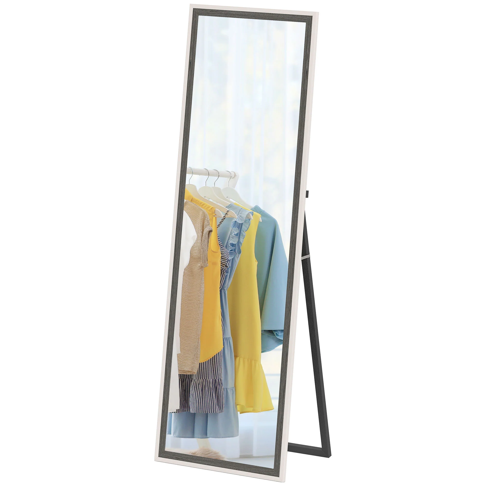 Full Length Mirror, 64" x 21" Full Body Mirror, Leaning Mirror for Bedroom, Grey Wood Grain - Image 2