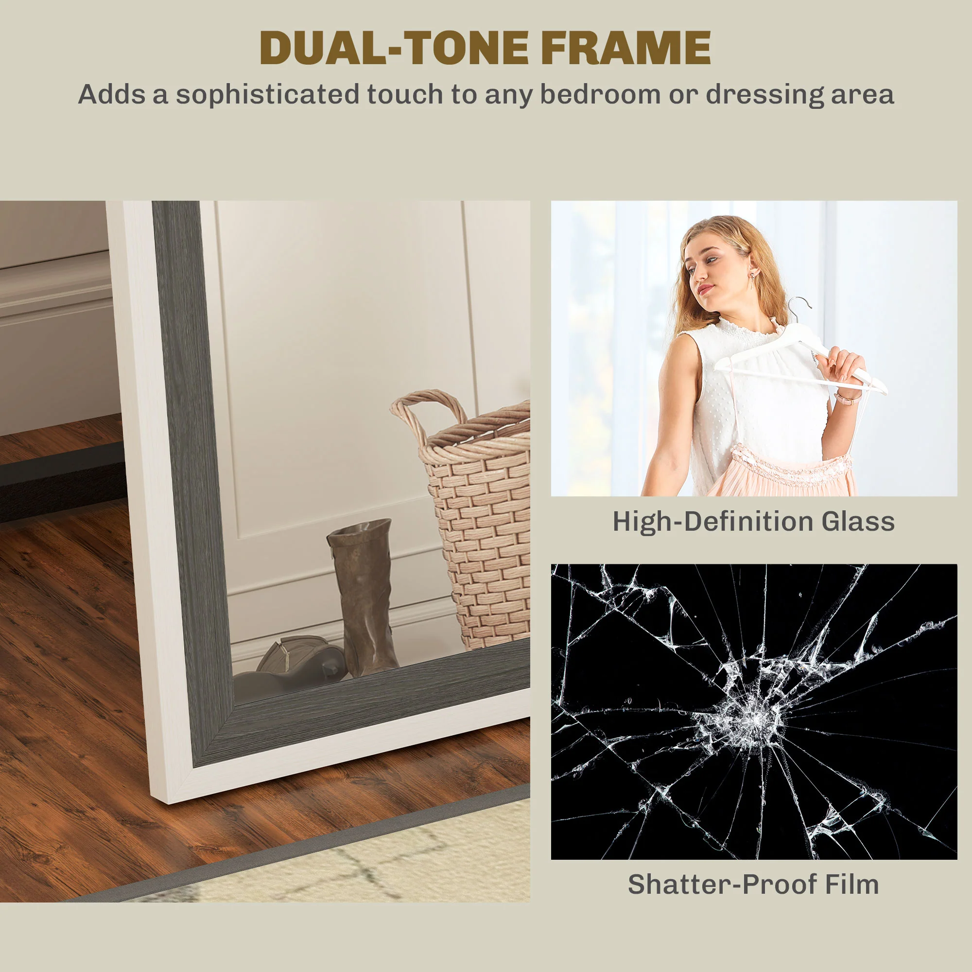 Full Length Mirror, 64" x 21" Full Body Mirror, Leaning Mirror for Bedroom, Grey Wood Grain - Image 7