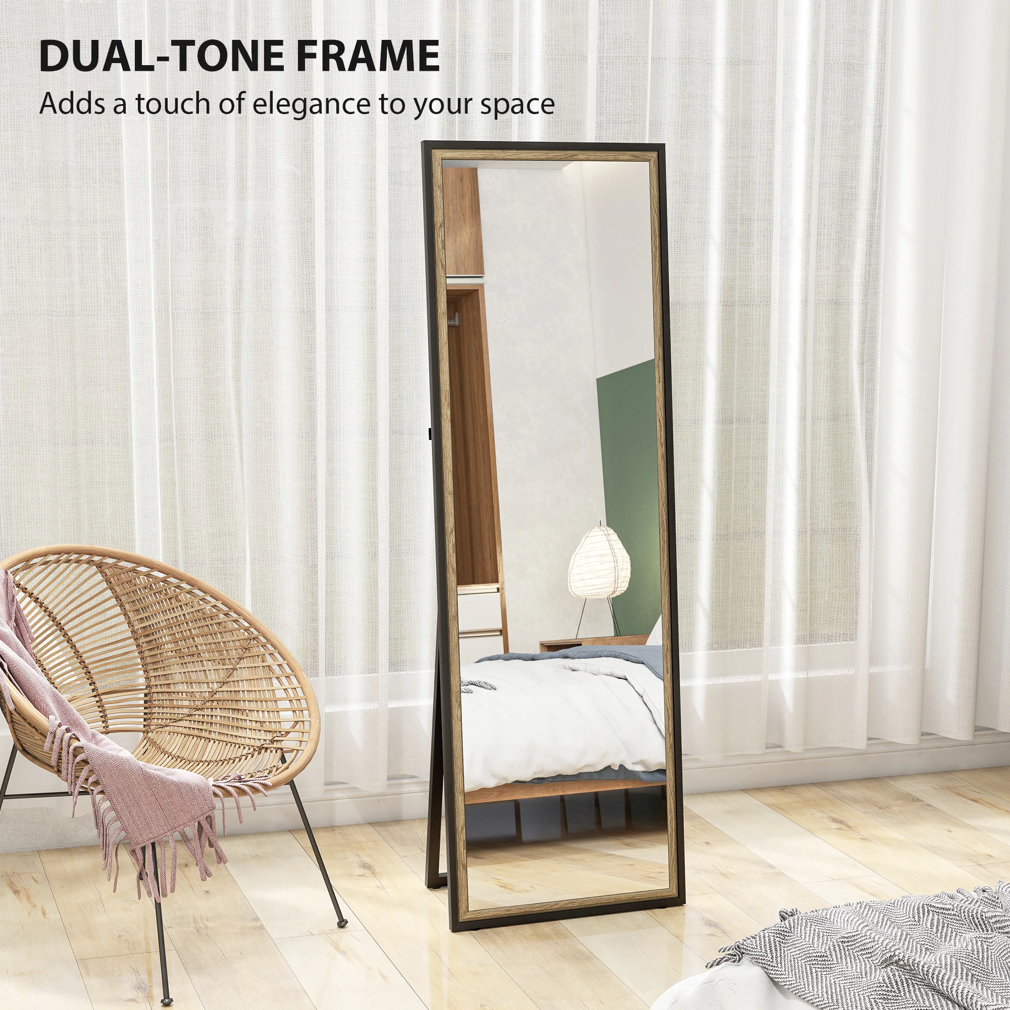 Full Length Mirror, 64" x 21" Rectangle Full Body Mirror with Dual-Tone Frame for Bedroom, Living Room, Floor Standing or Leaning Against Wall, Black - Image 8