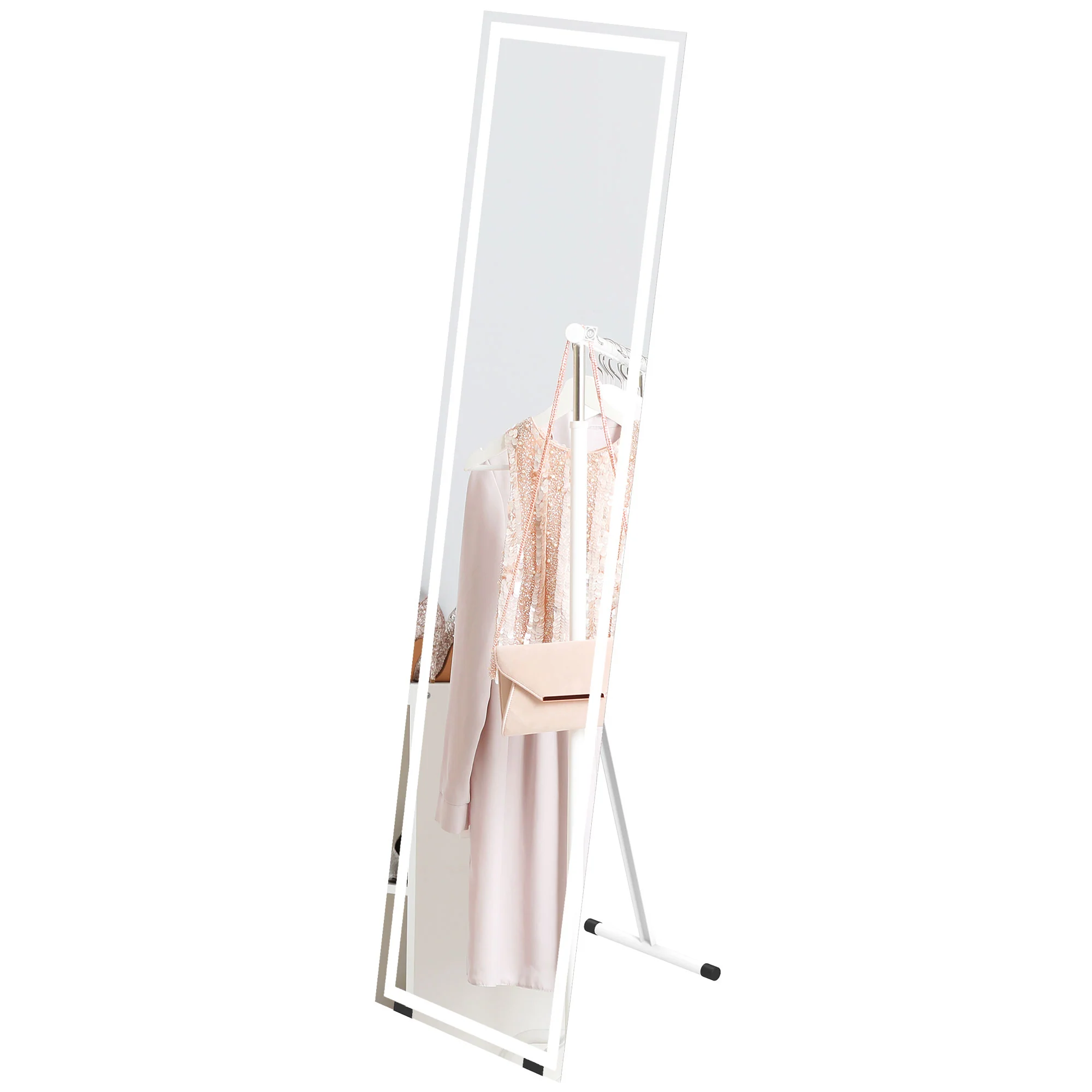 Full Length Mirror with LED Lights, Freestanding Floor Mirror, Wall Mounted or Leaning, White - Image 2