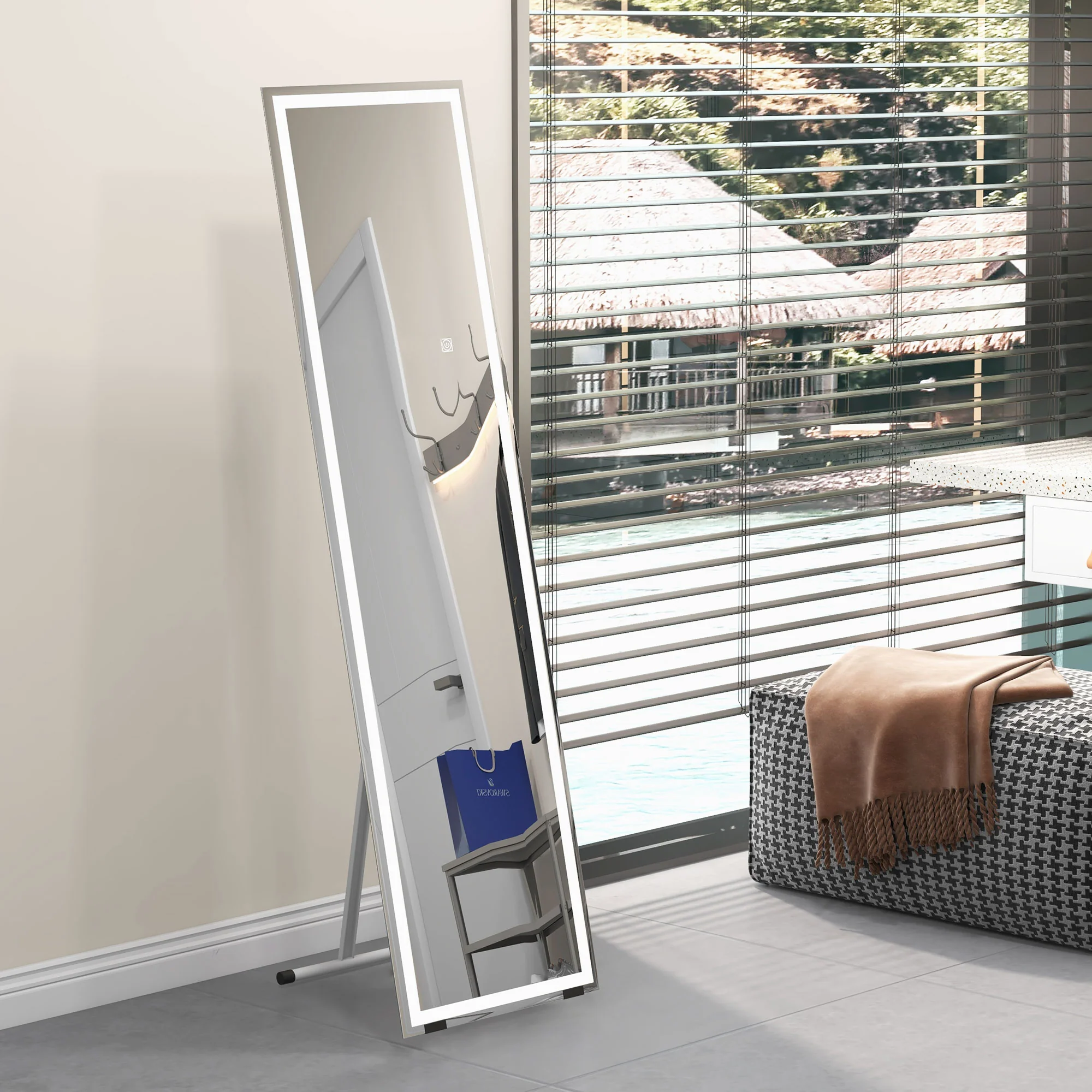 Full Length Mirror with LED Lights, Freestanding Floor Mirror, Wall Mounted or Leaning, White - Image 4