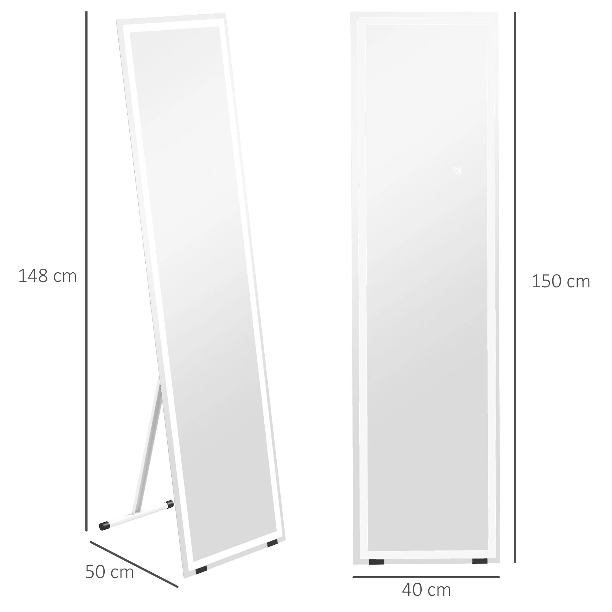 Full Length Mirror with LED Lights, Freestanding Floor Mirror, Wall Mounted or Leaning, White - Image 5