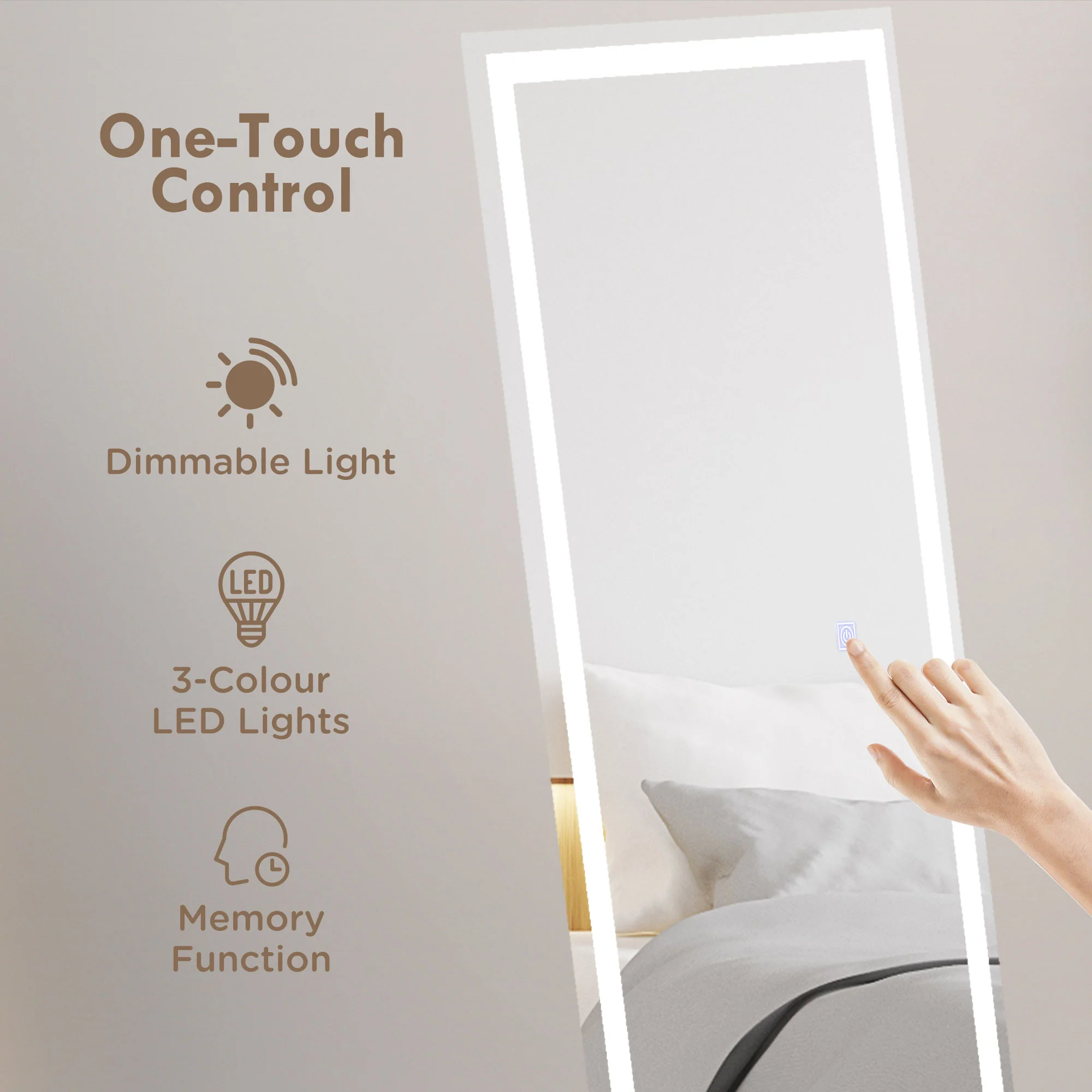 Full Length Mirror with LED Lights, Freestanding Floor Mirror, Wall Mounted or Leaning, White - Image 6