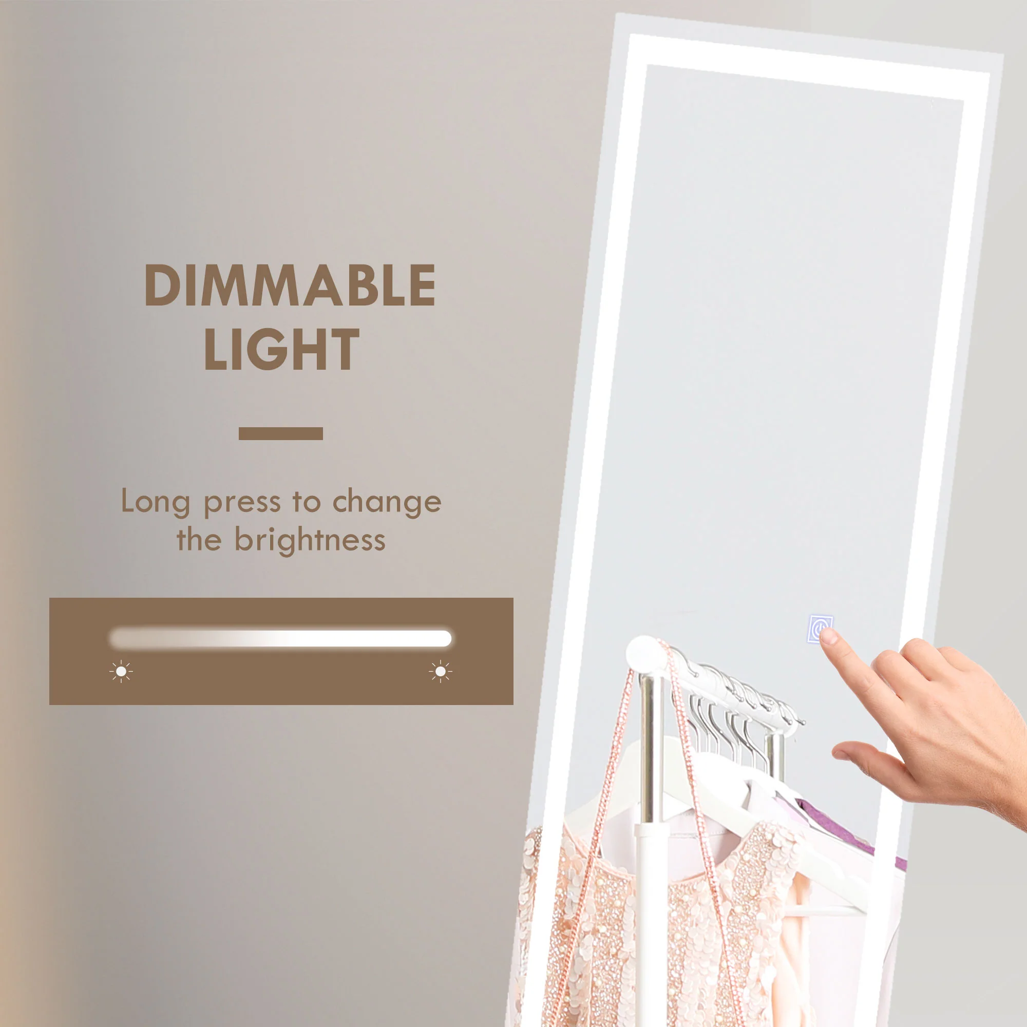 Full Length Mirror with LED Lights, Freestanding Floor Mirror, Wall Mounted or Leaning, White - Image 7