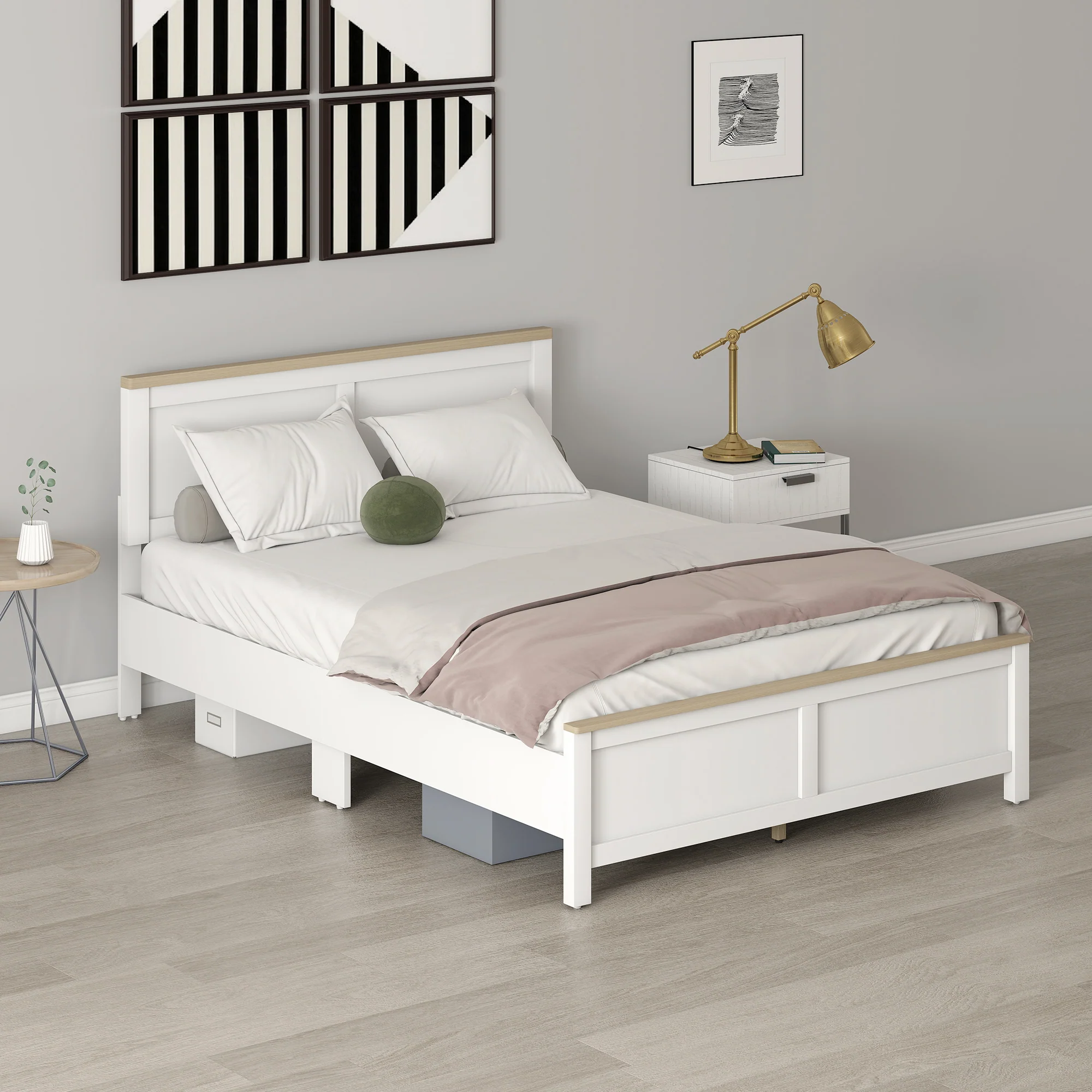 Full Size Platform Bed Frame with Headboard and Footboard, Storage & Easy Assembly, White - Image 9