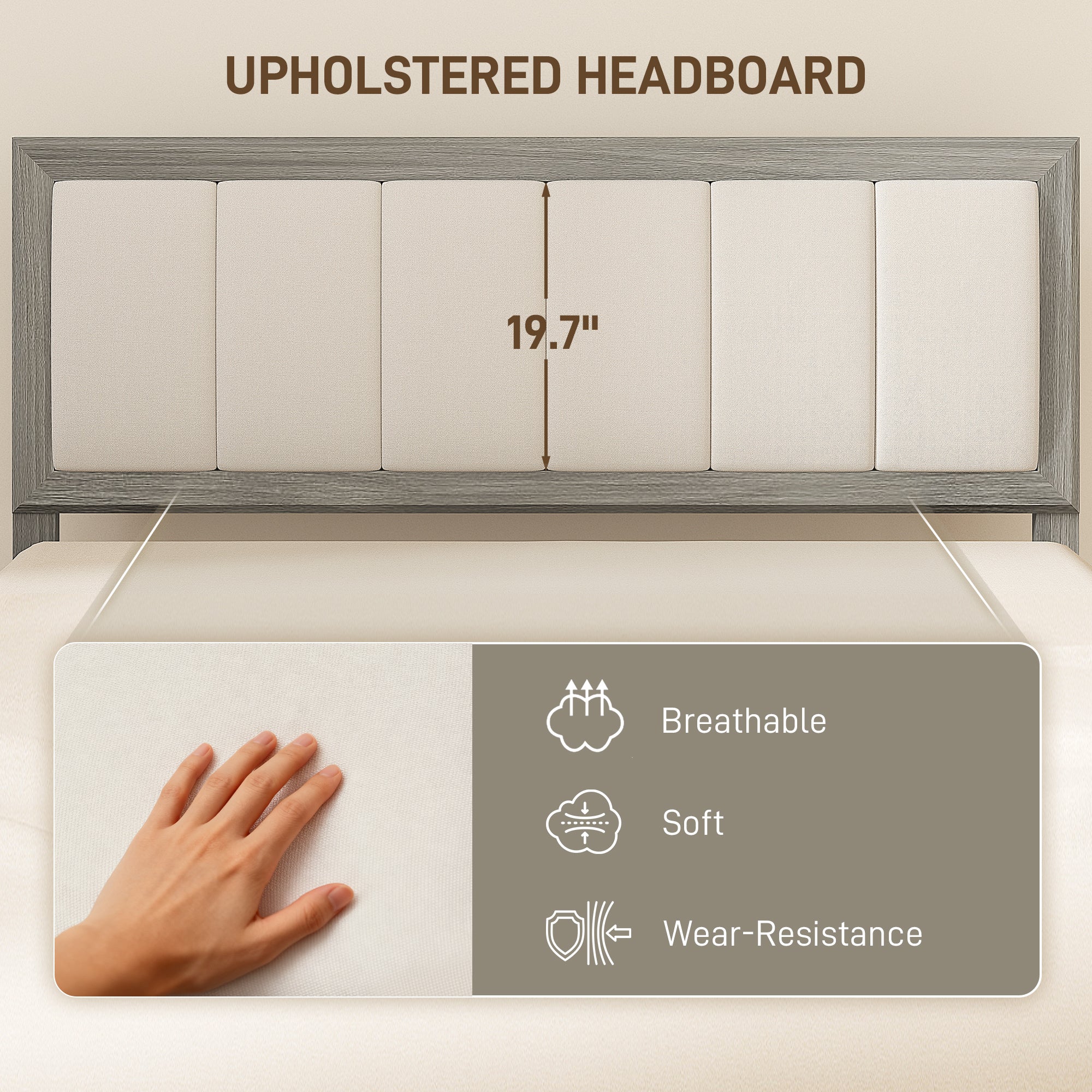 Full Size Bed Frame with Upholstered Headboard, No Box Spring Needed, Easy Assembly, Gray - Image 6