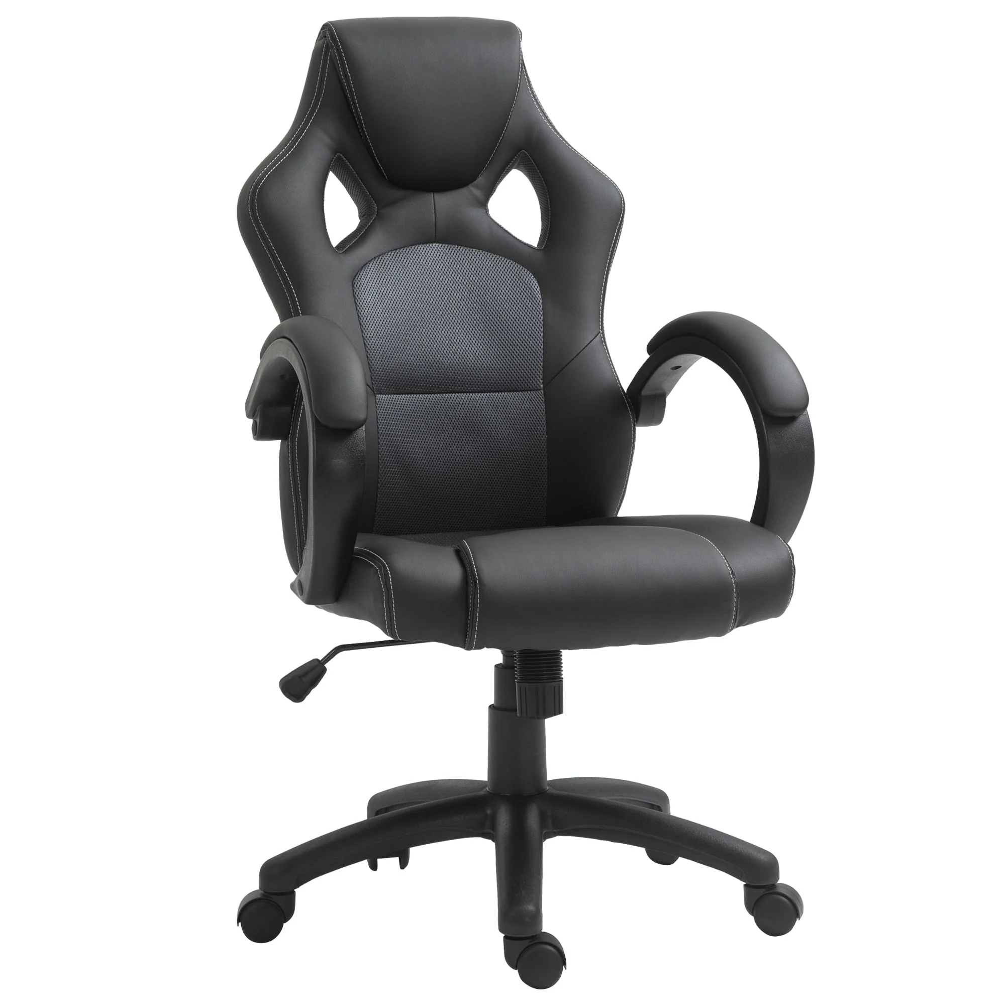 Faux Leather Gaming Chair with Wheels, Swivel Computer Gamer Desk Chair for Home Office, Gray - Image 2