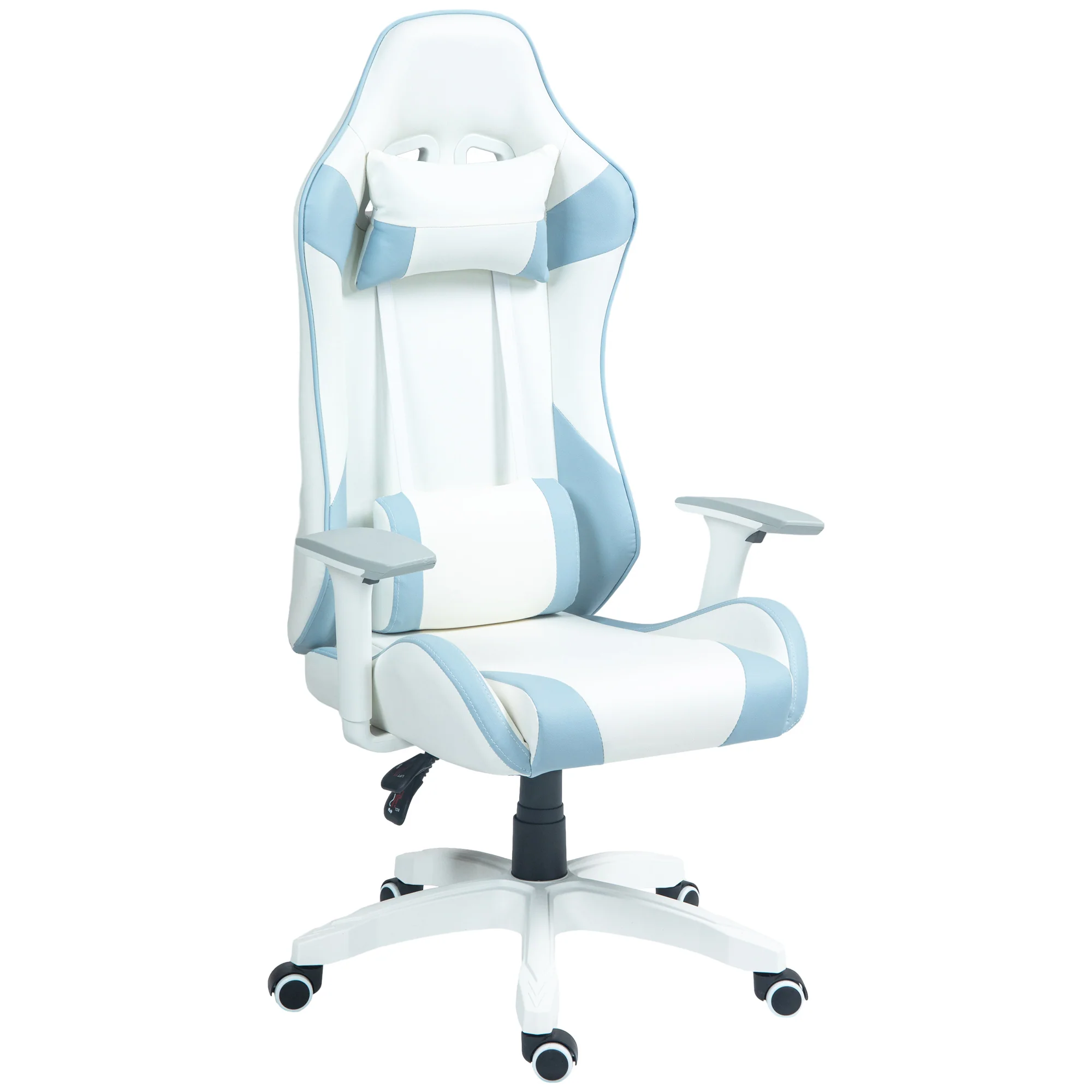 Faux Leather Gaming Chair, Reclining Computer Chair with Headrest & Lumbar Support, Light Blue