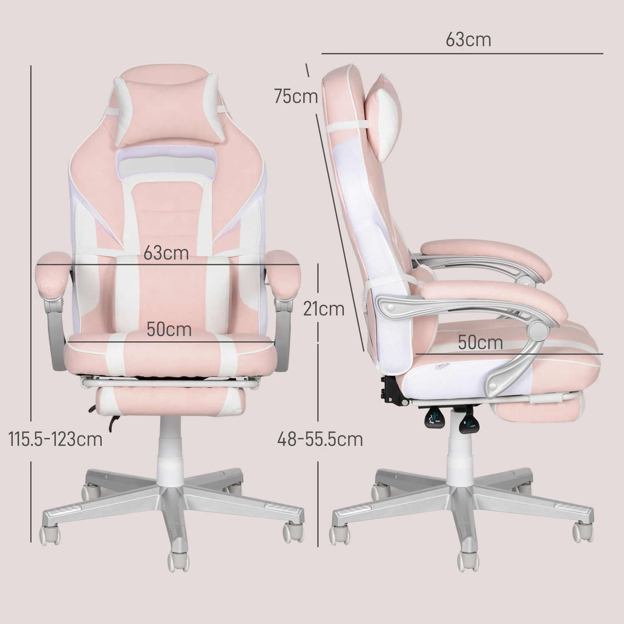 Swivel Game Chair with Footrest, 150° Reclining Back and Lumbar Support for Adults, Pink - Image 5