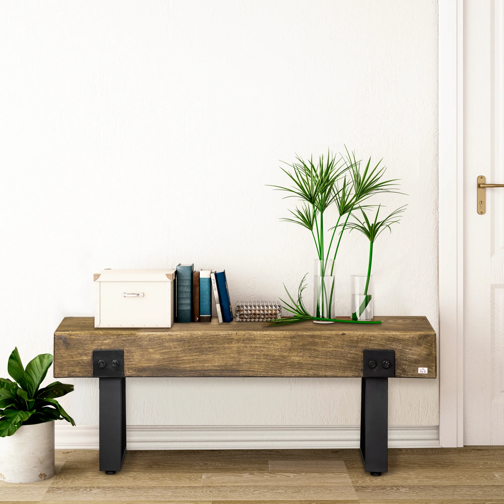 Garden Bench with Metal Legs, Wooden Concrete Entryway Bench for Indoor Outdoor Use - Image 9