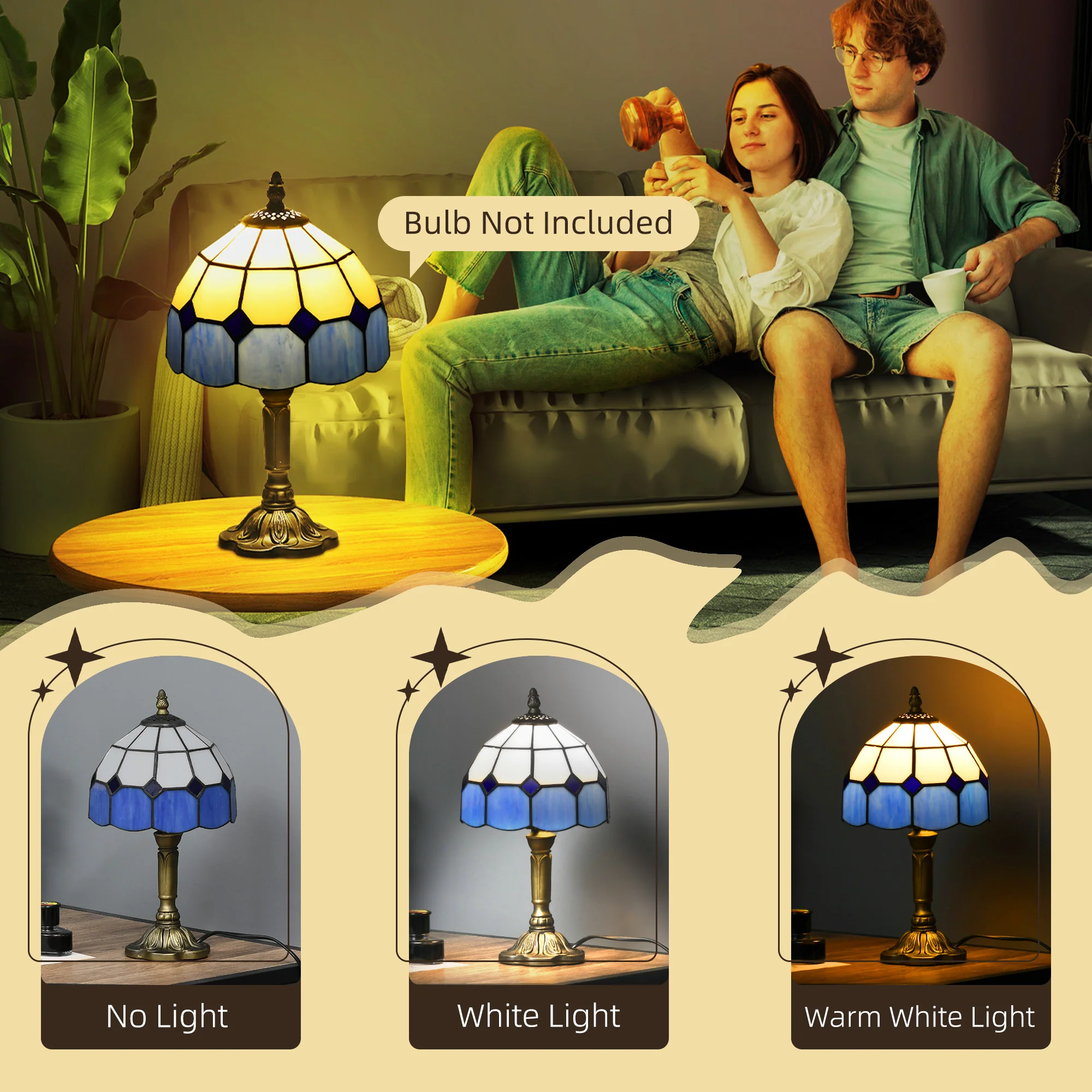 Handmade Stained Glass Table Lamp, Antique Bedside Lamp for Bedroom, Living room, Blue - Image 7