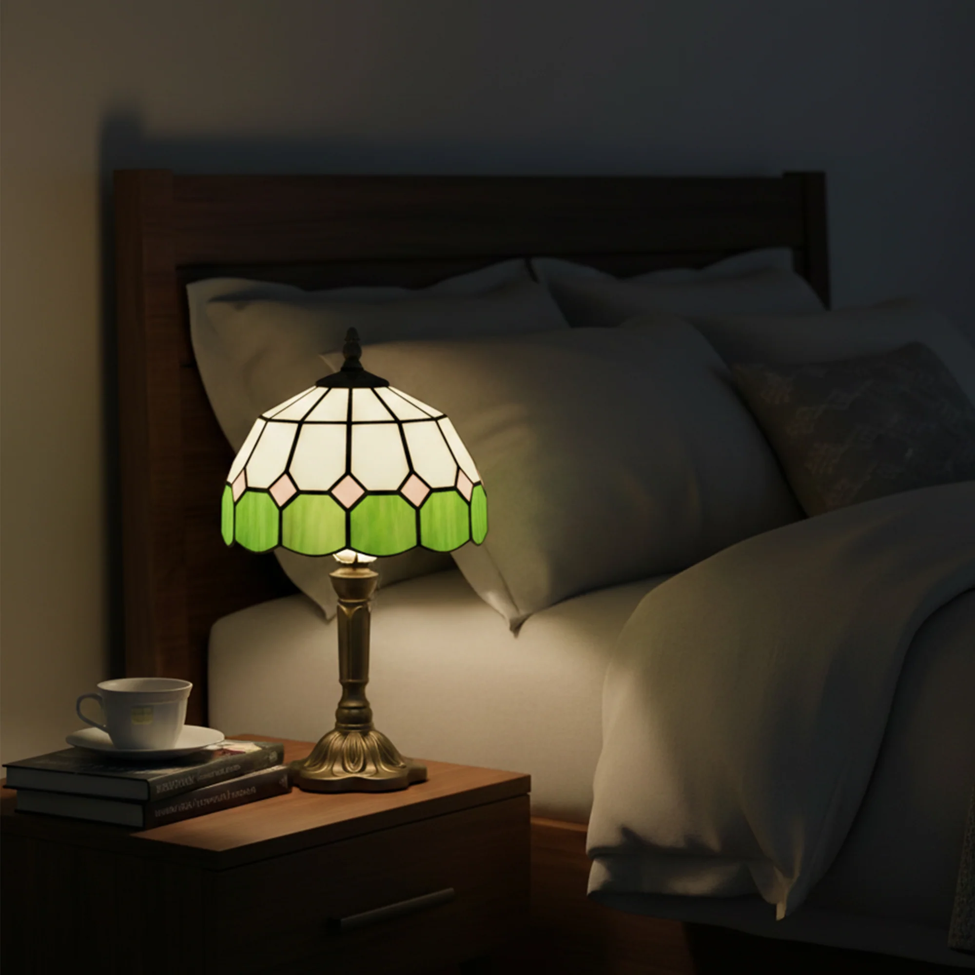 Handmade Stained Glass Table Lamp, Tiffany-Style Bedside Lamp for Bedroom, Living room, Home, Nightstand, Decorative Night Light, Green - Image 10
