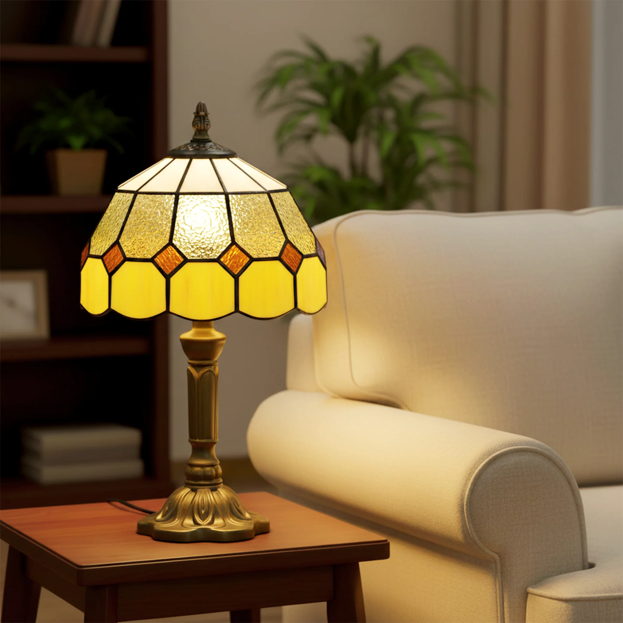 Handmade Stained Glass Table Lamp, Tiffany-Style Bedside Lamp for Bedroom, Living room, Home, Nightstand, Decorative Night Light, Orange - Image 4