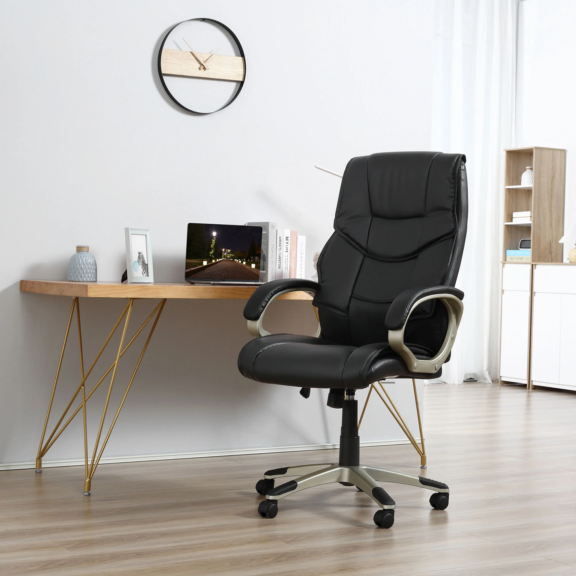 High Back Computer Office Chair, Faux Leather Swivel Desk Chair with Adjustable Height, Black - Image 4