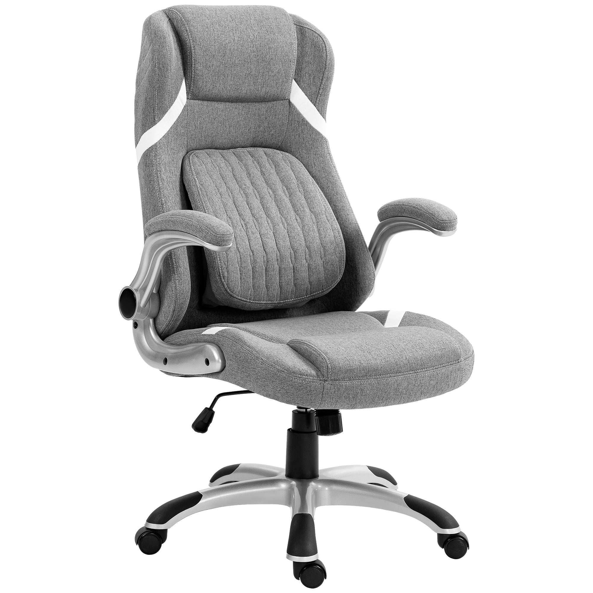 Fabric Office Chair with Flip-up Armrests, Adjustable Lumbar Support & Tilt Function, Grey