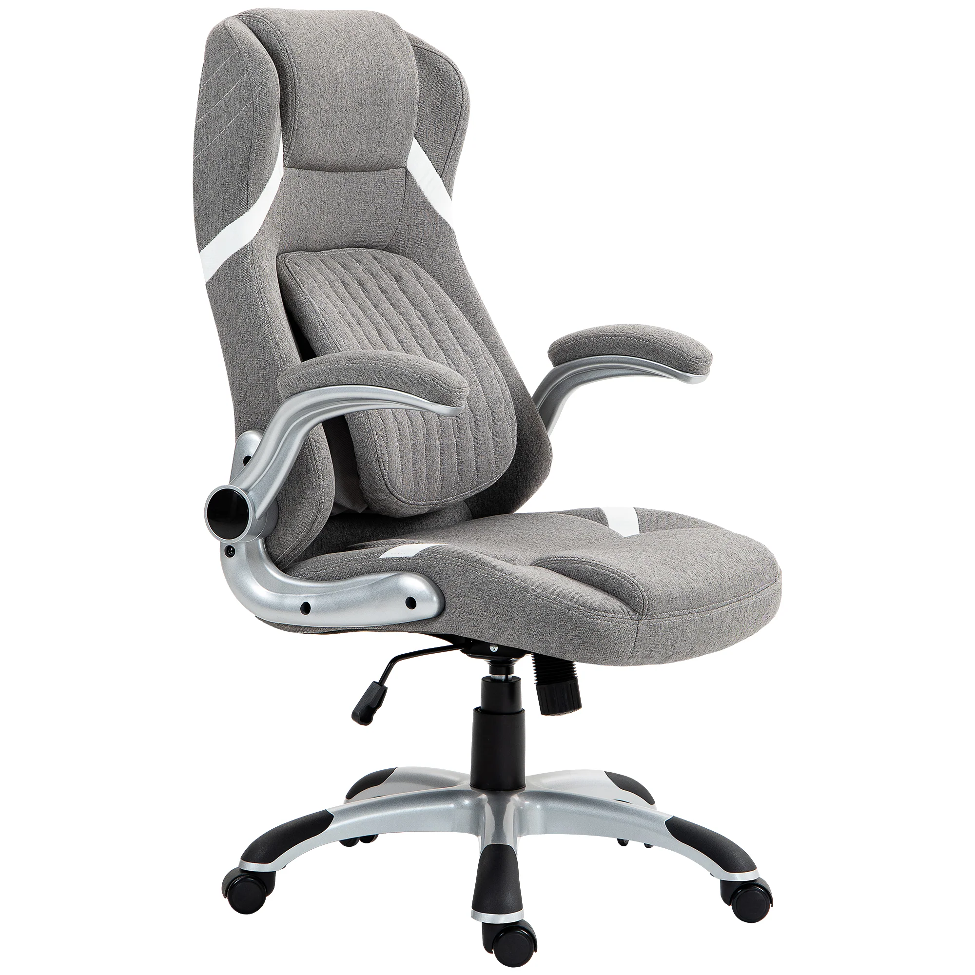 Fabric Office Chair with Flip-up Armrests, Adjustable Lumbar Support & Tilt Function, Grey - Image 2