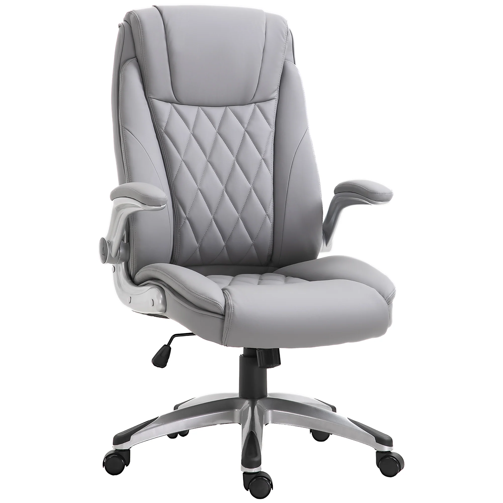 PU Leather Office Chair with Flip-up Arm, Adjustable Height & Swivel Wheels, Grey