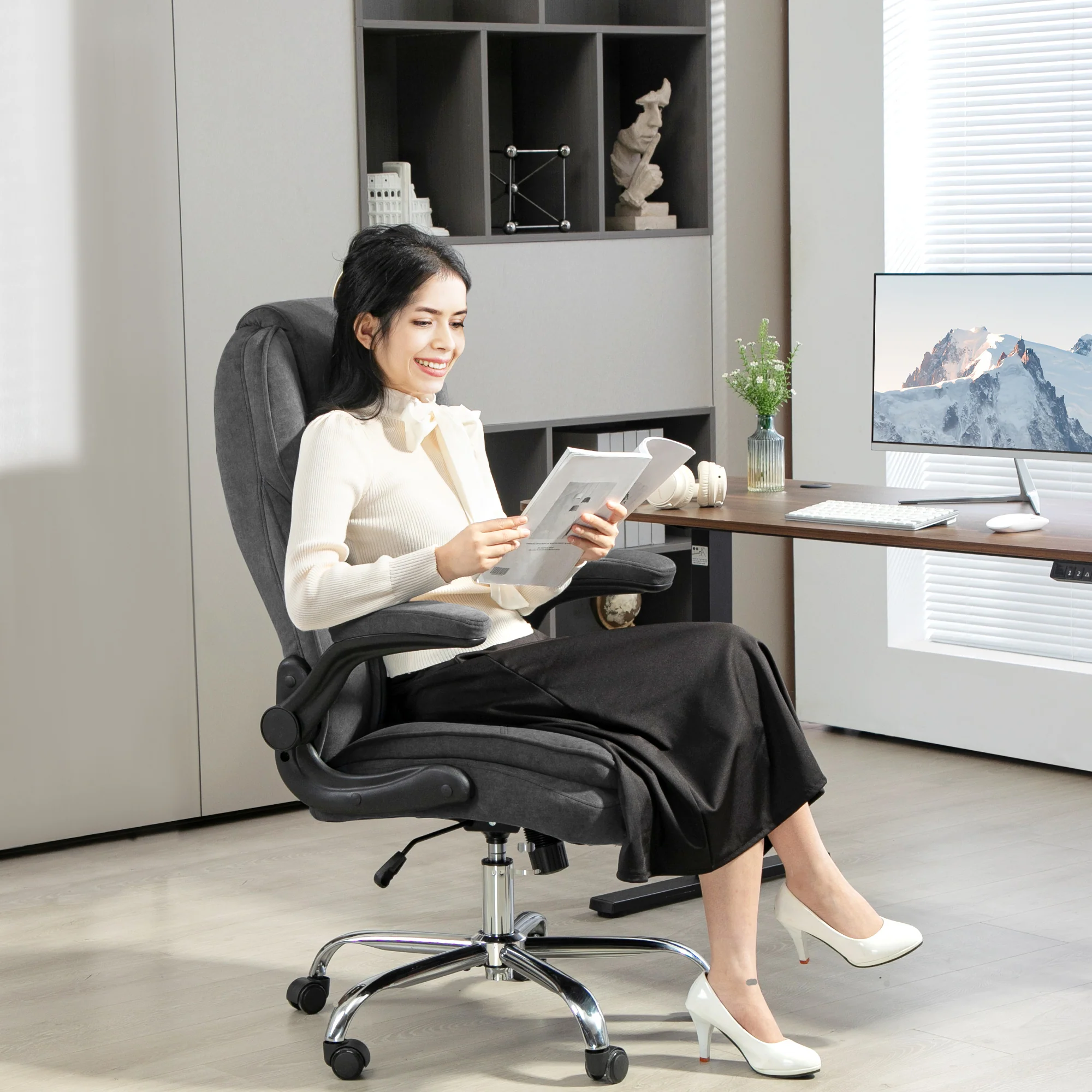 High Back Office Chair, Executive Desk Chair with Swivel Wheels, Modern Diamond Fabric Computer Gaming Chair, Dark Grey - Image 3