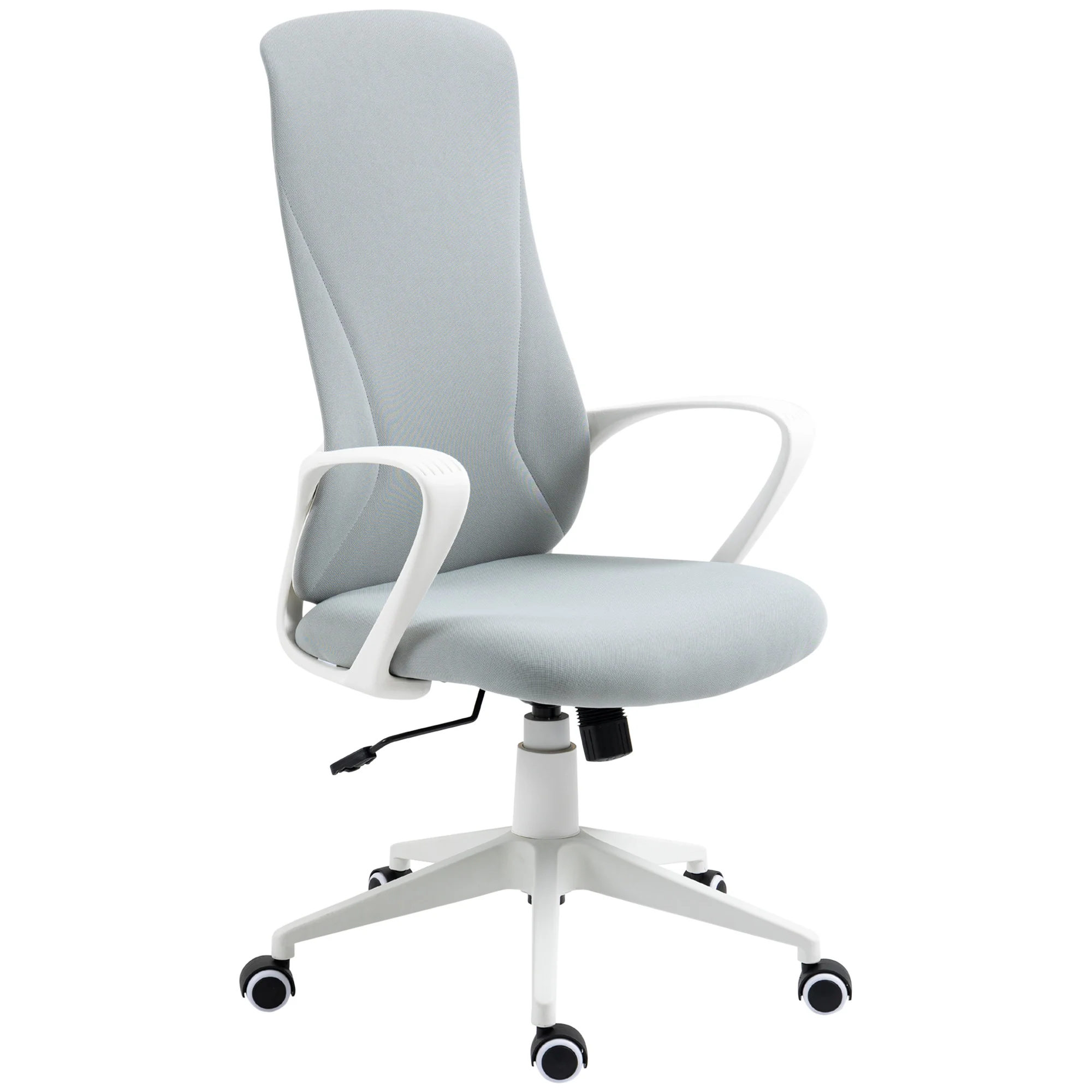 High Back Office Chair, Fabric Desk Chair w/ Adjustable Height, Swivel Wheels, Light Grey - Image 2