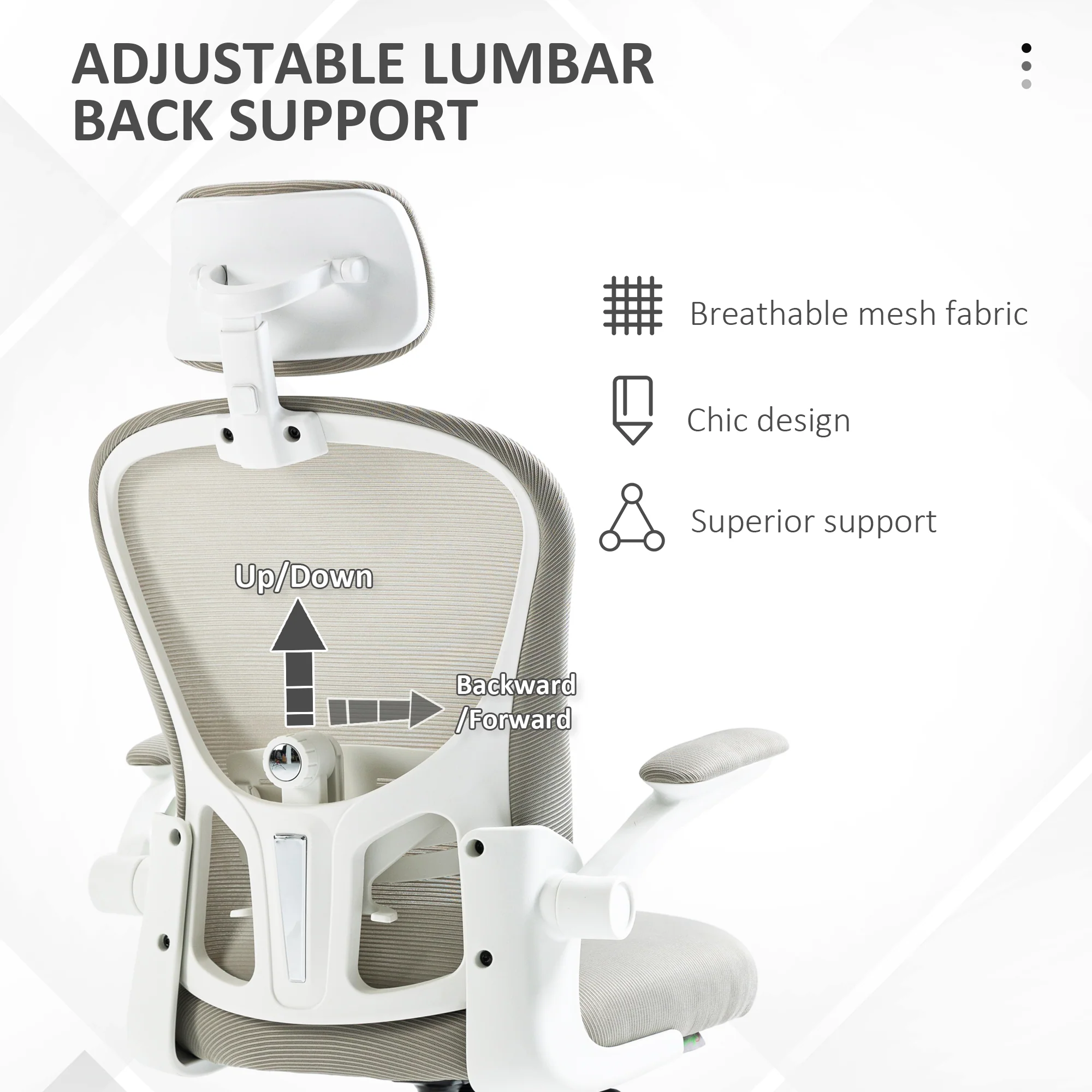 High Back Office Chair, Mesh Computer Desk Chair with 4D Lumbar Support & Flip-up Arm, Grey - Image 7