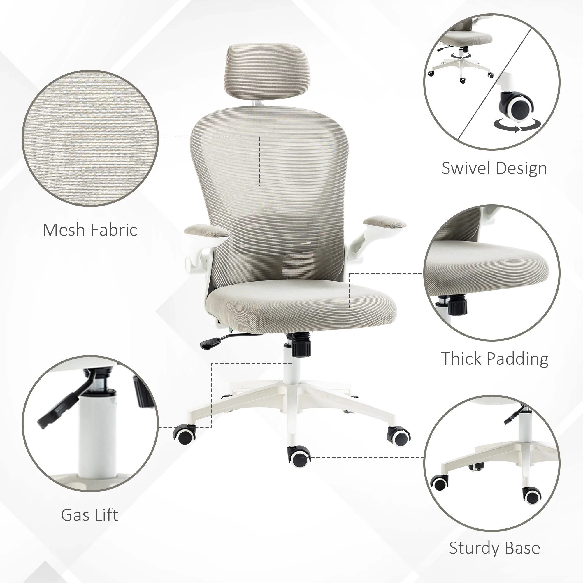 High Back Office Chair, Mesh Computer Desk Chair with 4D Lumbar Support & Flip-up Arm, Grey - Image 9
