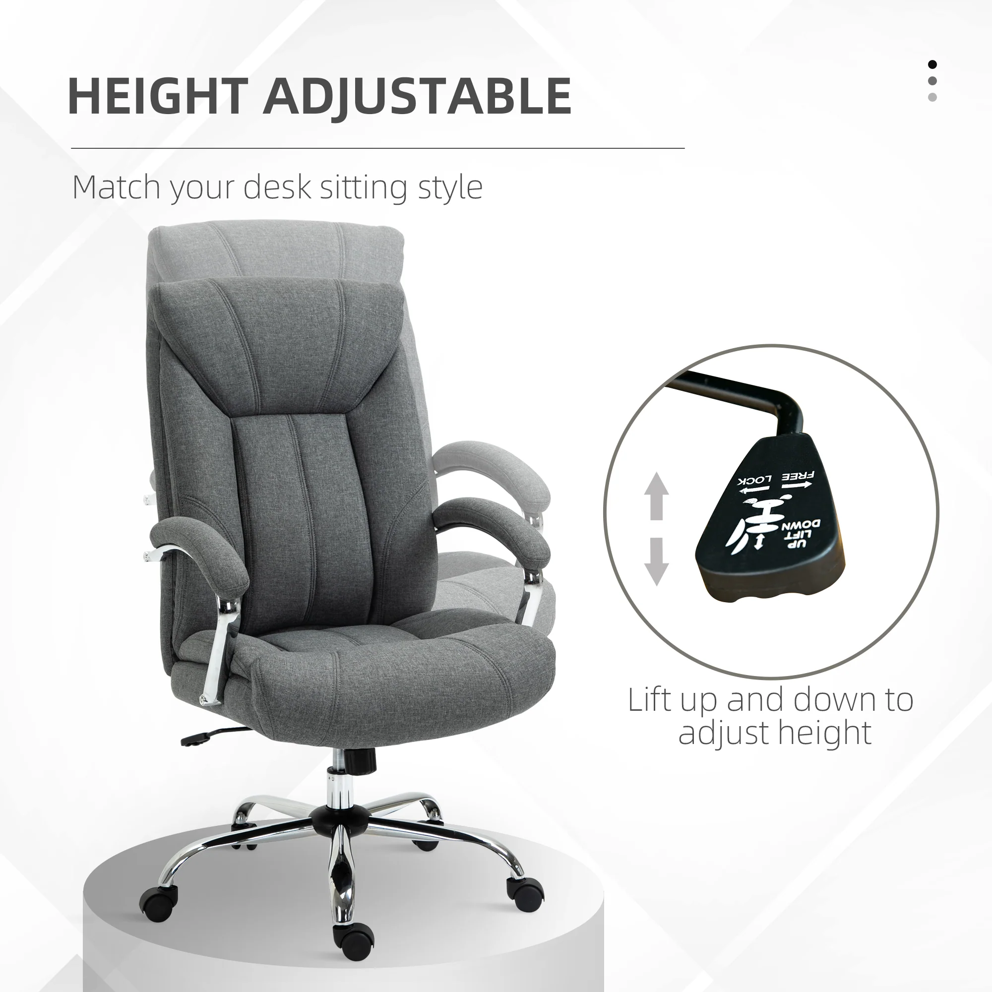 High Back Swivel Office Chair, Executive Office Chair with Arm &Adjustable Height, Grey - Image 6