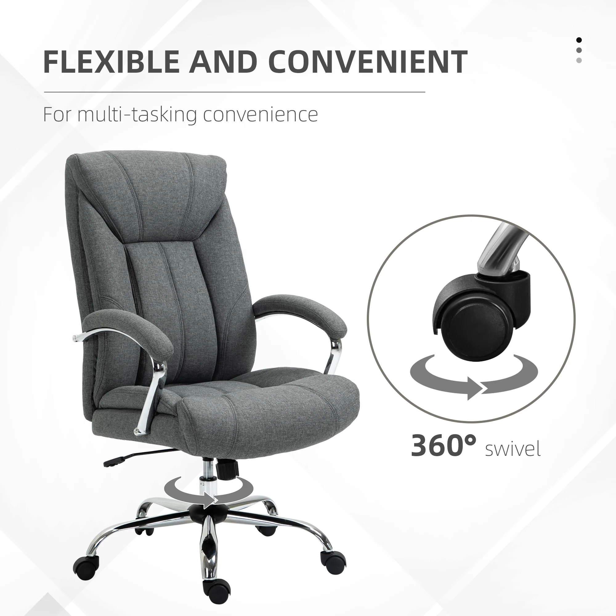 High Back Swivel Office Chair, Executive Office Chair with Arm &Adjustable Height, Grey - Image 8