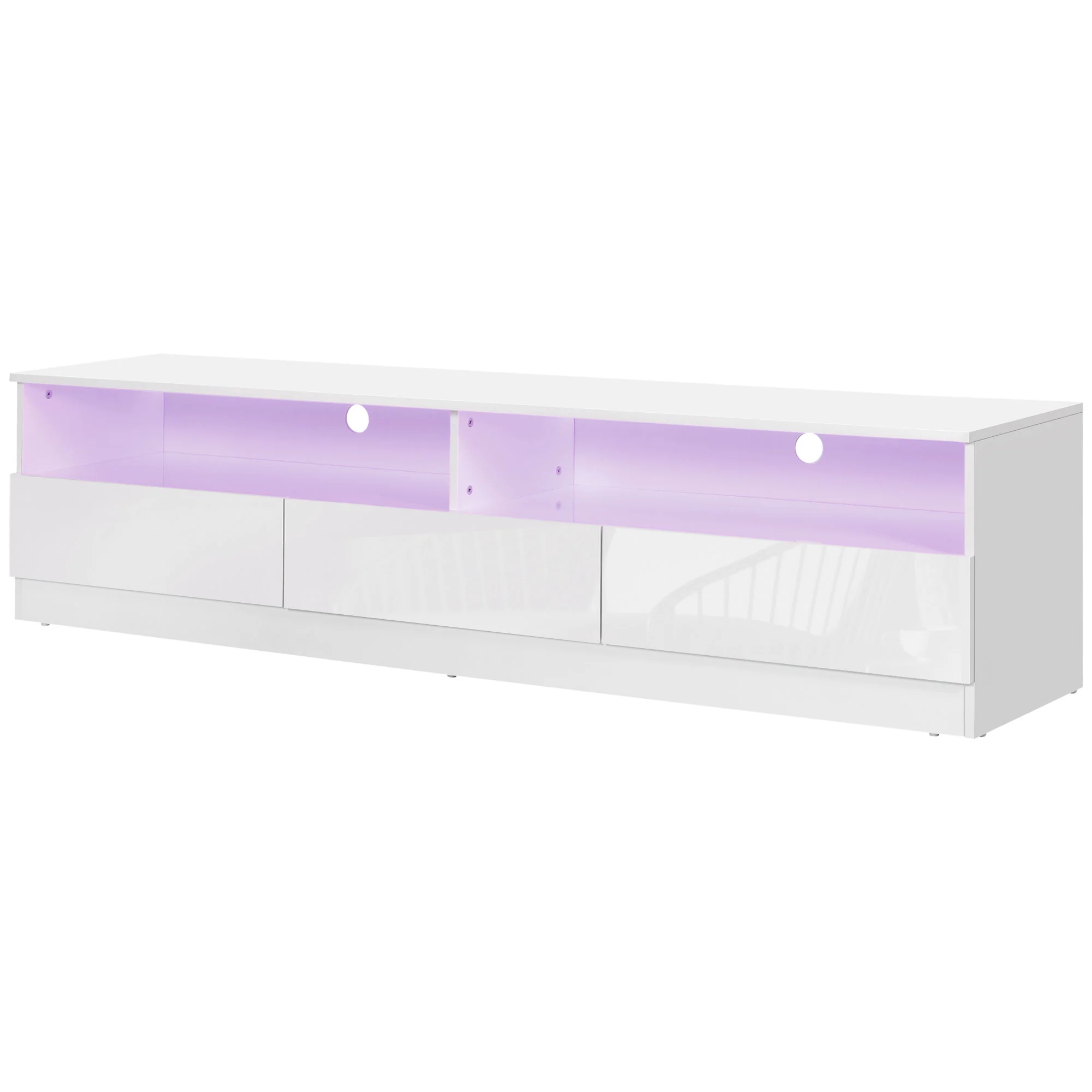 High Gloss LED TV Stand Cabinet for TVs up to 75" with Storage Unit, White - Image 2