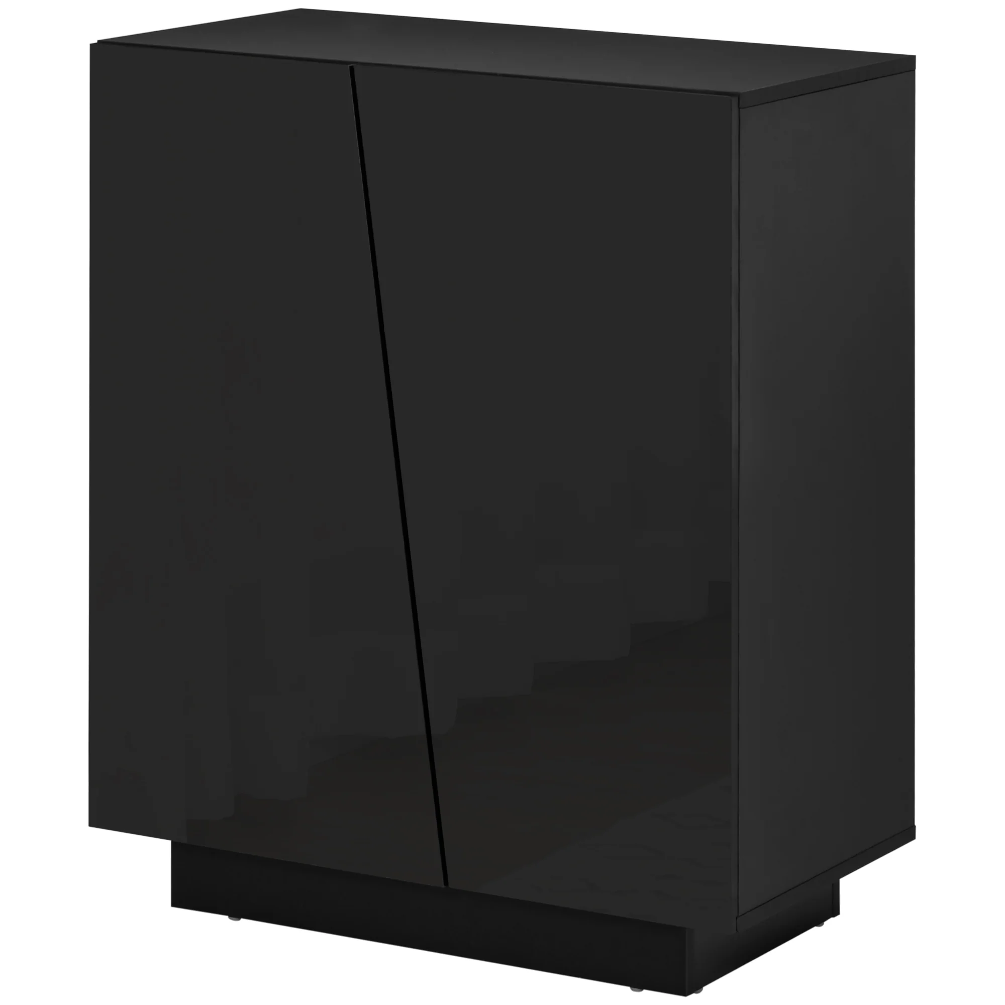 High Gloss Storage Cabinet, Freestanding Storage Cupboard with Adjustable Shelves, Black - Image 2