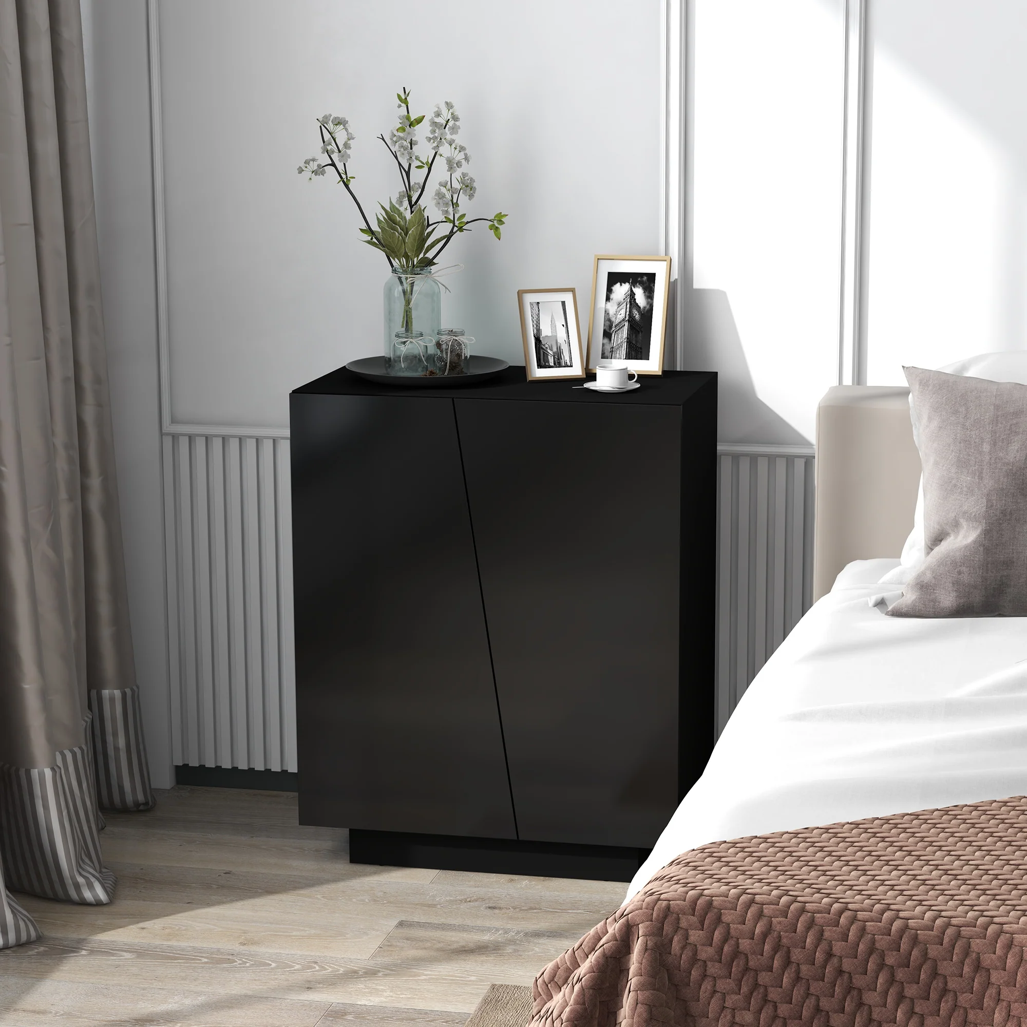 High Gloss Storage Cabinet, Freestanding Storage Cupboard with Adjustable Shelves, Black - Image 4