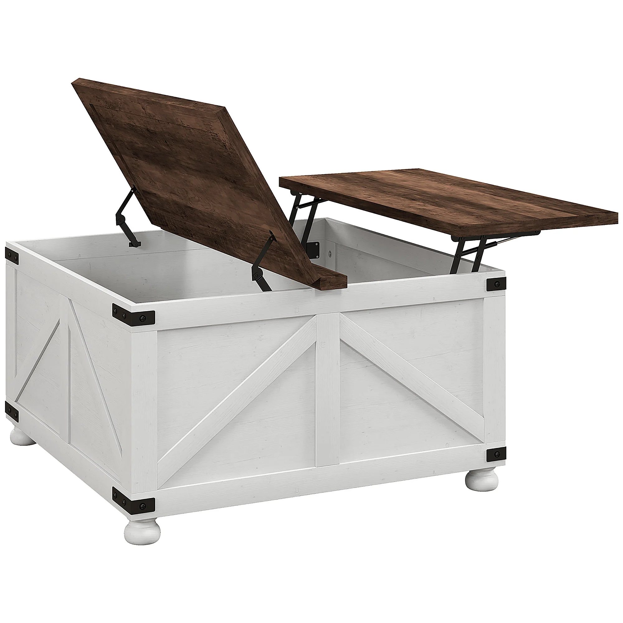 32" Farmhouse Lift Top Coffee Table with Hidden Storage & Pine Legs Antique, White