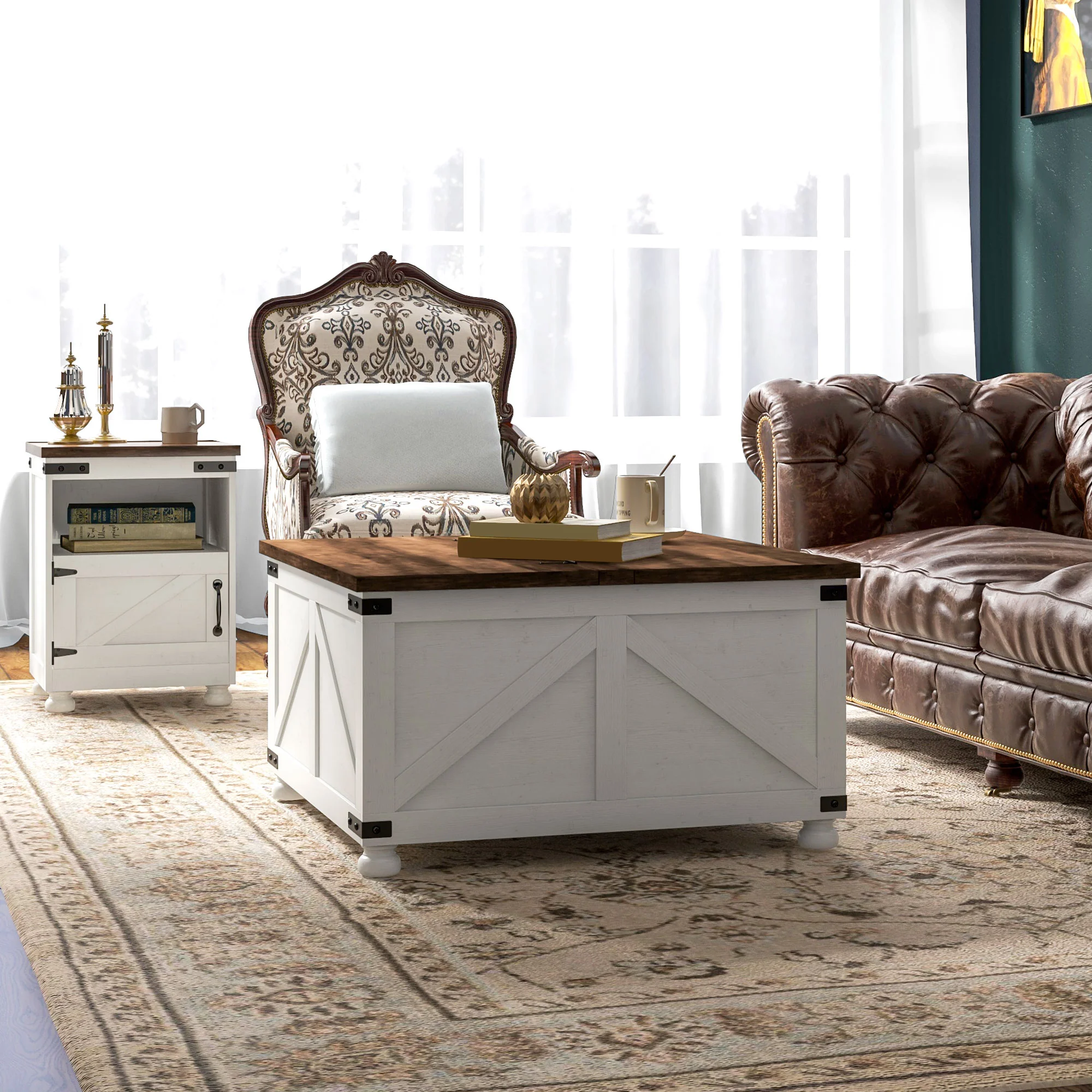 32" Farmhouse Lift Top Coffee Table with Hidden Storage & Pine Legs Antique, White - Image 11