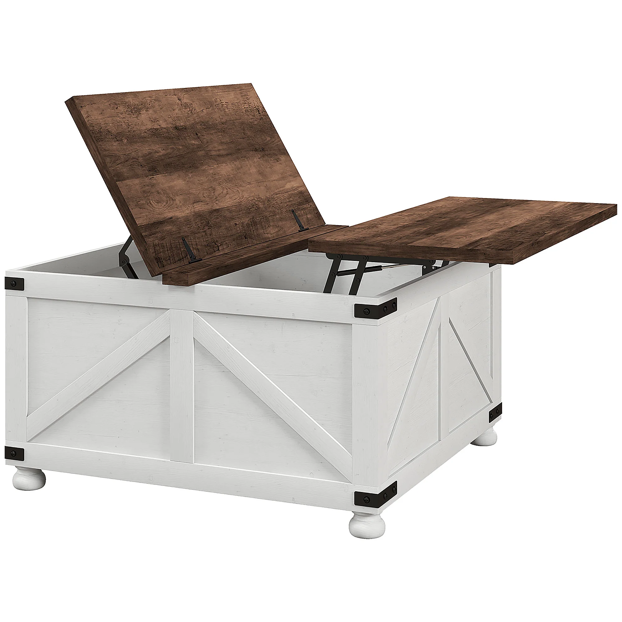 32" Farmhouse Lift Top Coffee Table with Hidden Storage & Pine Legs Antique, White - Image 2