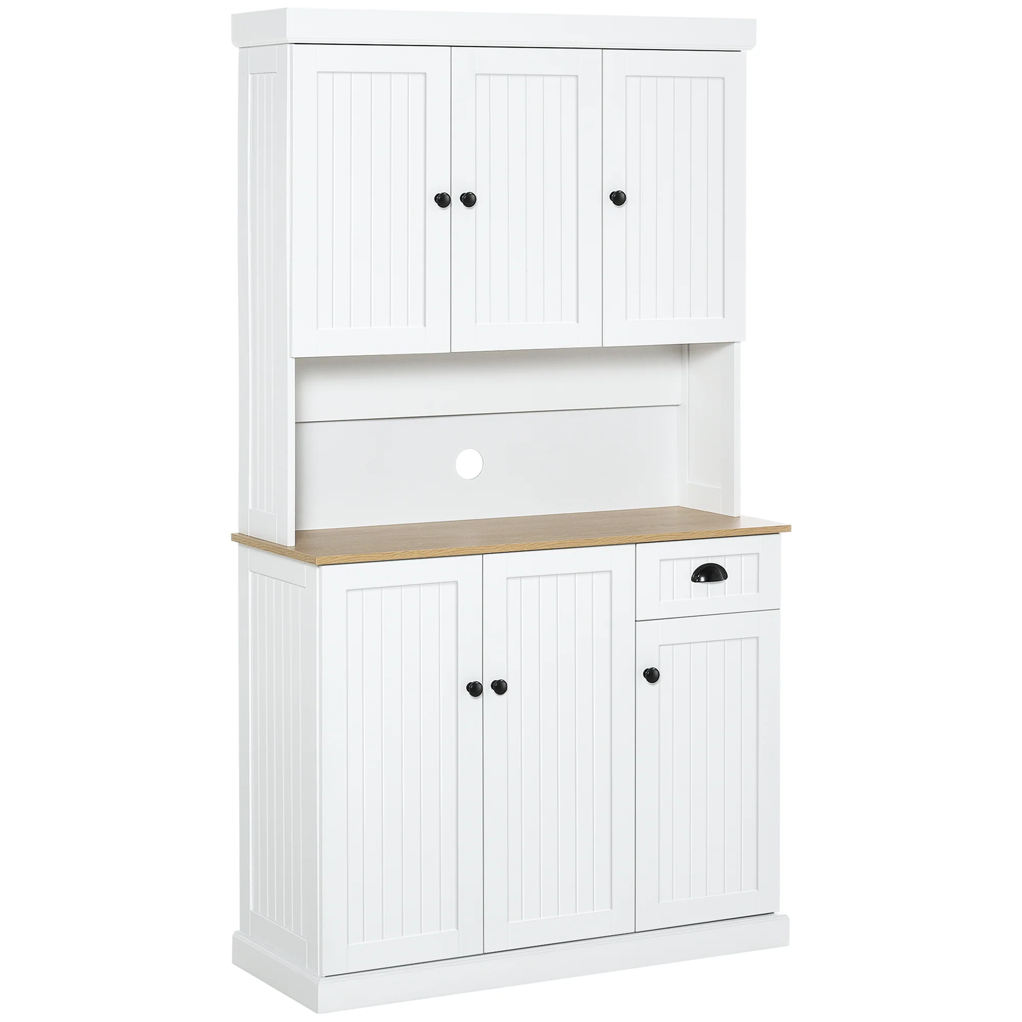 Modern Kitchen Cupboard with 6 Doors with Countertop, Drawer, Adjustable Shelves, White