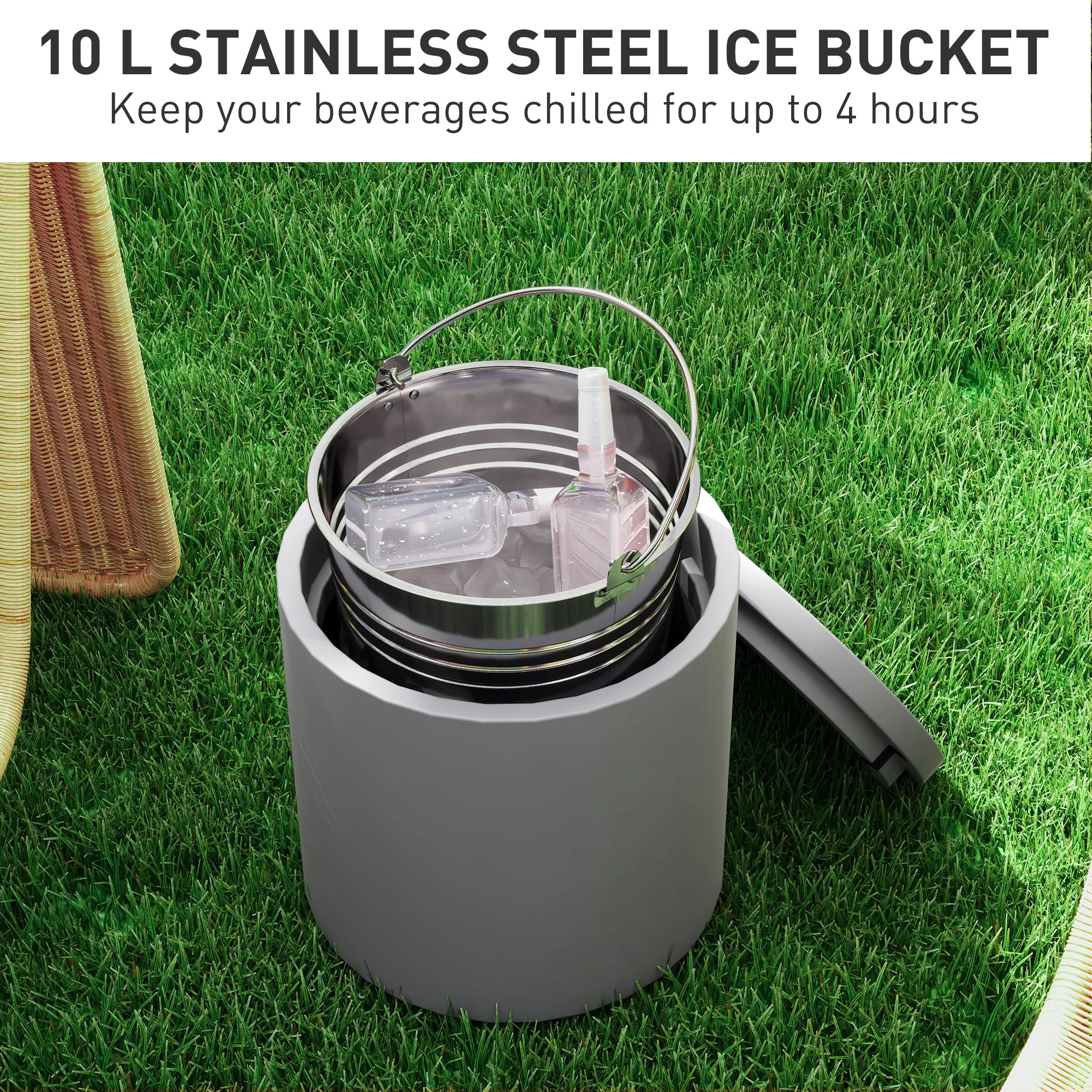 2.6 Gal Outdoor Cooler Bar Table with Storage & Ice Bucket, Light Gray - Image 7