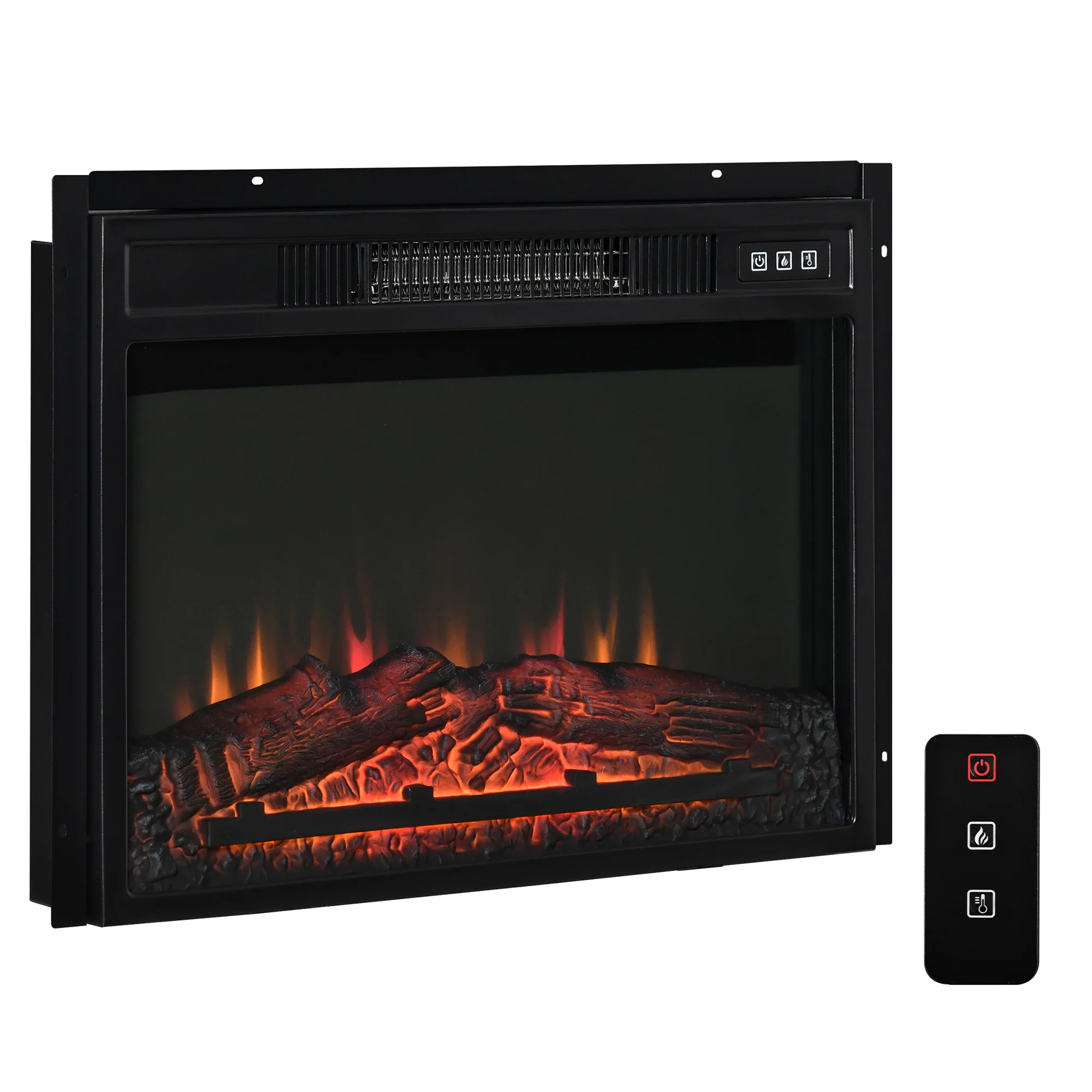 23" Electric Fireplace for Wooden Cabinet, Flame Effect, Adjustable Brightness, 1400W, Black
