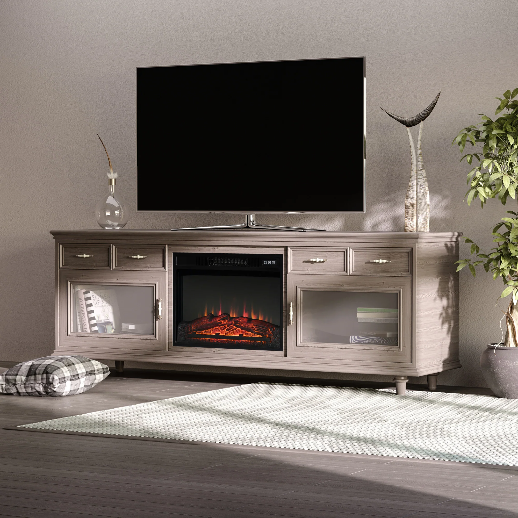 23" Electric Fireplace for Wooden Cabinet, Flame Effect, Adjustable Brightness, 1400W, Black - Image 3