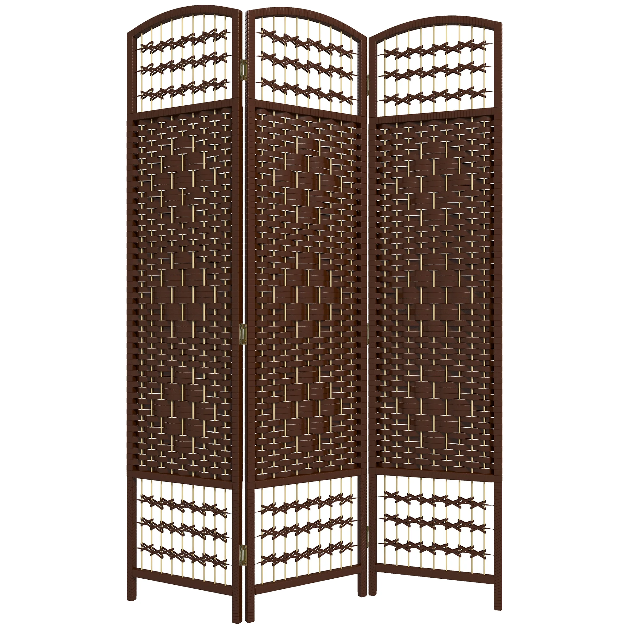 3 Panel Folding Room Divider, Portable Privacy Screen, Wave Fiber, Brown - Image 2
