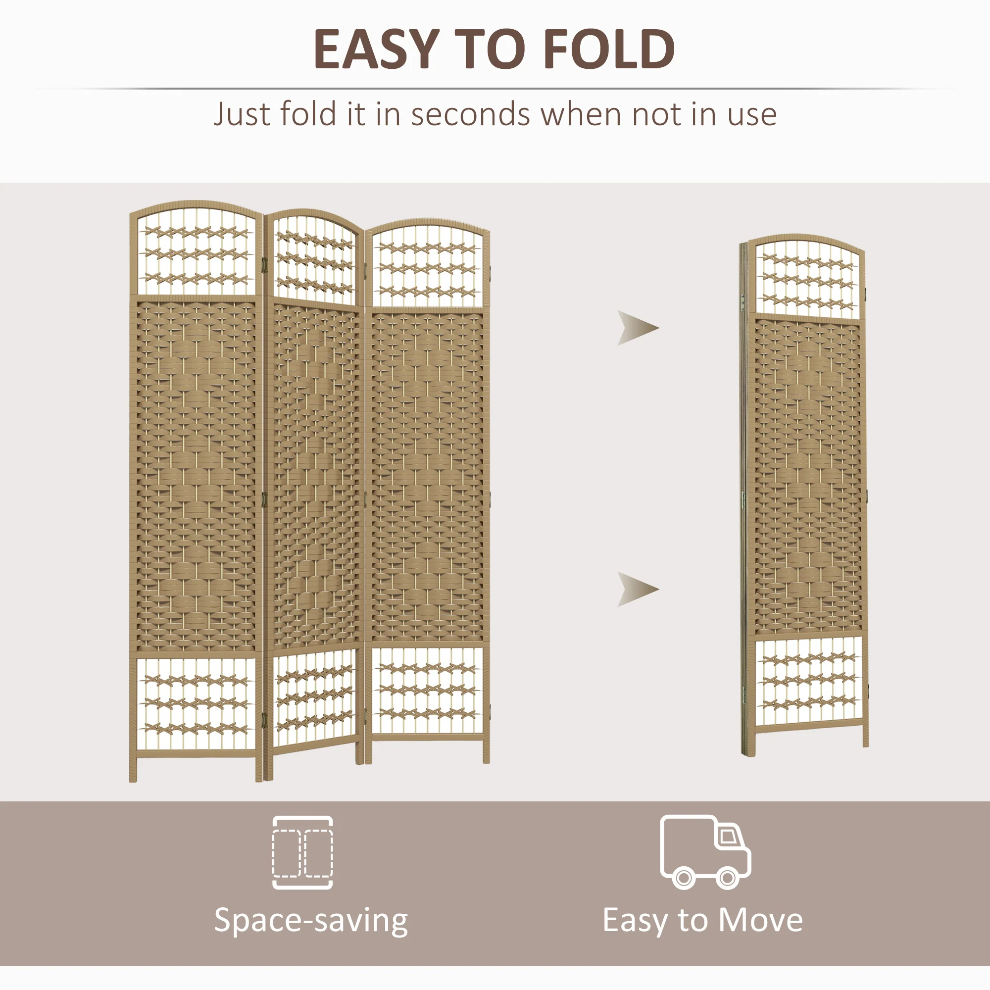 3 Panel Folding Room Divider Portable Privacy Screen Wave Fiber, Natural - Image 6