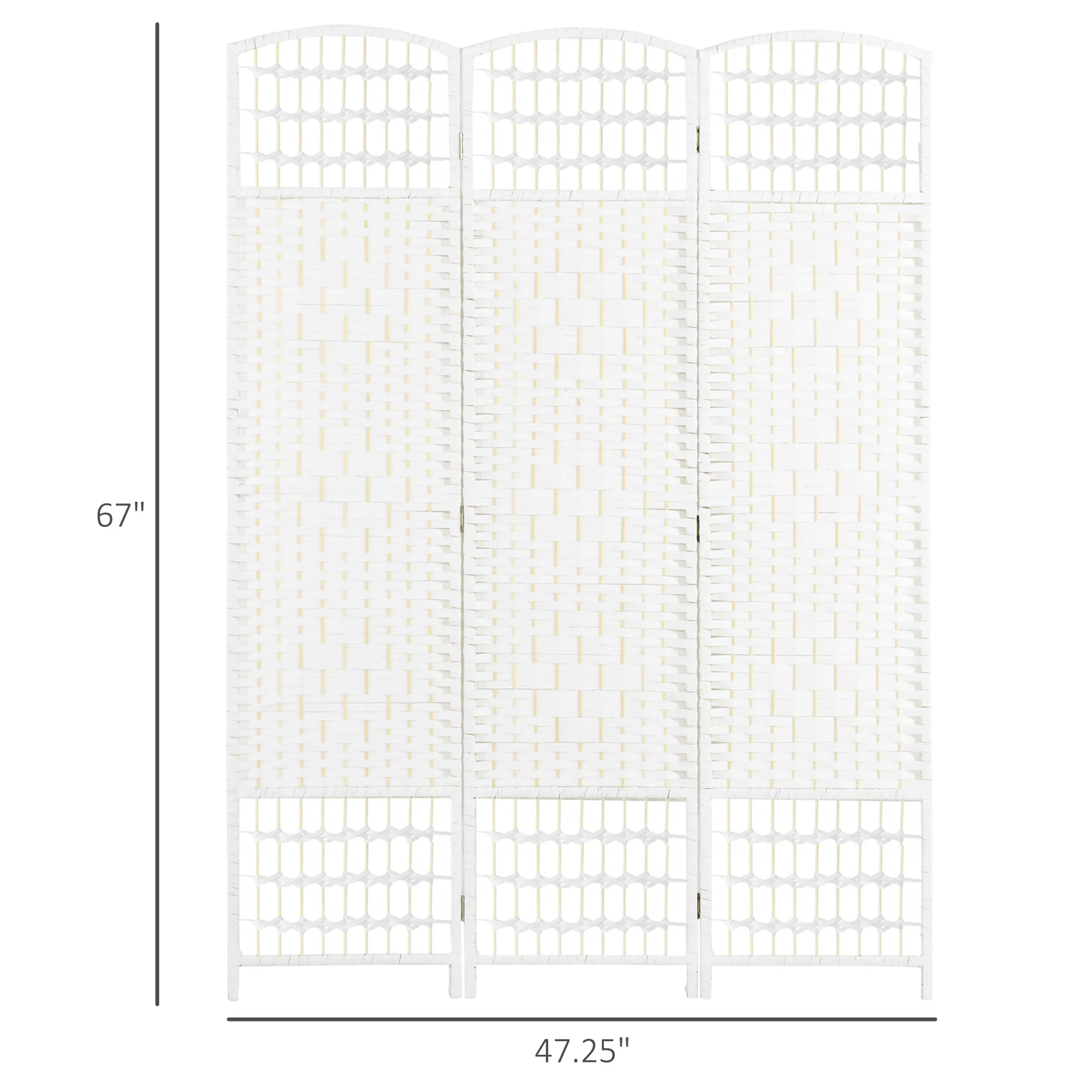 3 Panel Folding Room Divider, Portable Privacy Screen, Wave Fiber, White - Image 5