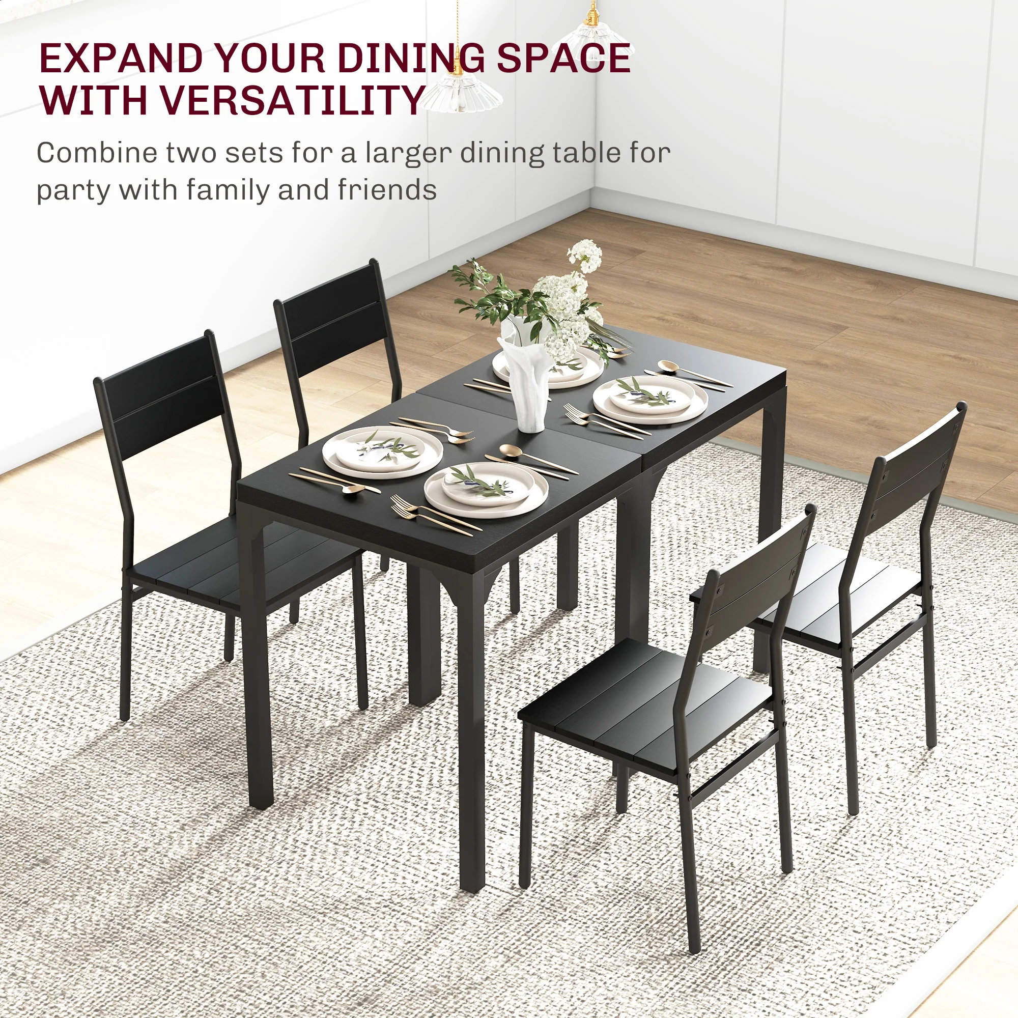 3 Piece Dining Room Set for 2, Dining Table Set for Breakfast Nook, Space Saving, Black - Image 9