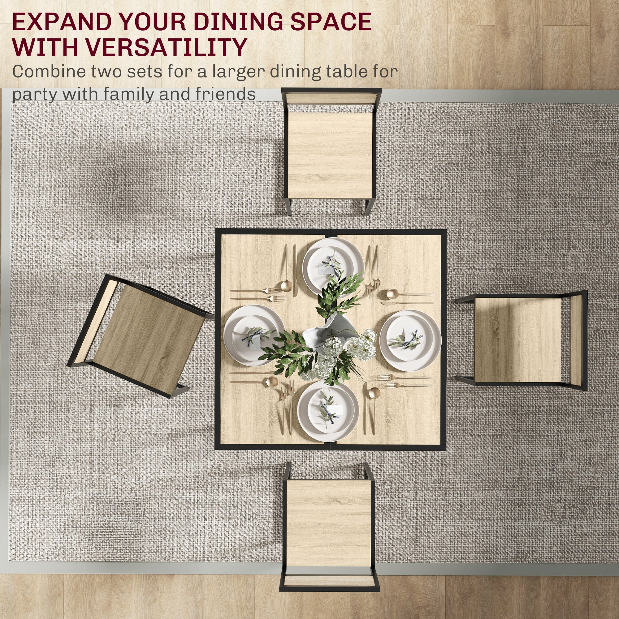 3-Piece Dining Room Set, Industrial Kitchen Rectangular Table & 2 Dining Chairs, Oak - Image 9