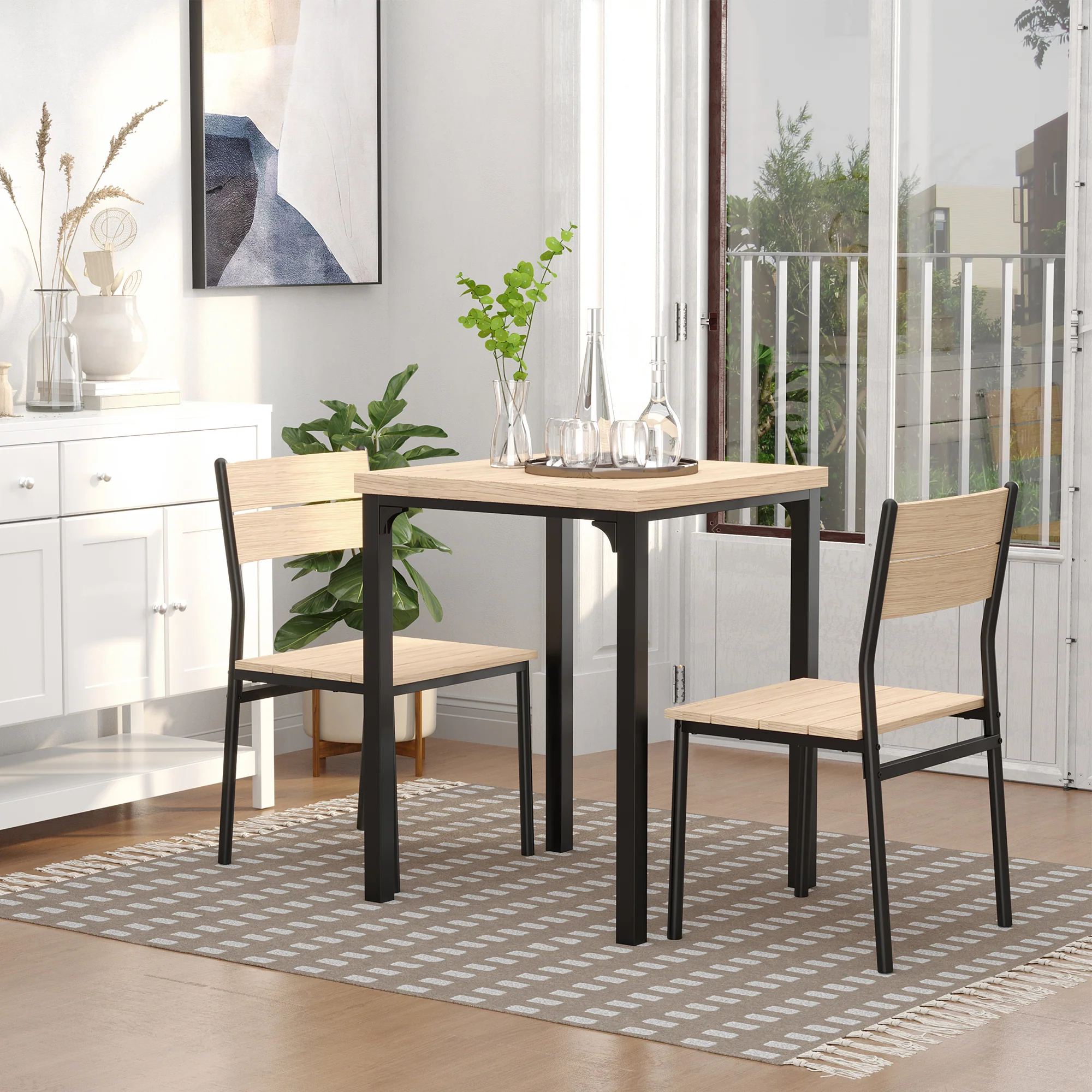 Industrial Style Modern Steel and Wood 3pc Kitchen Table Dinette Set - Image 5