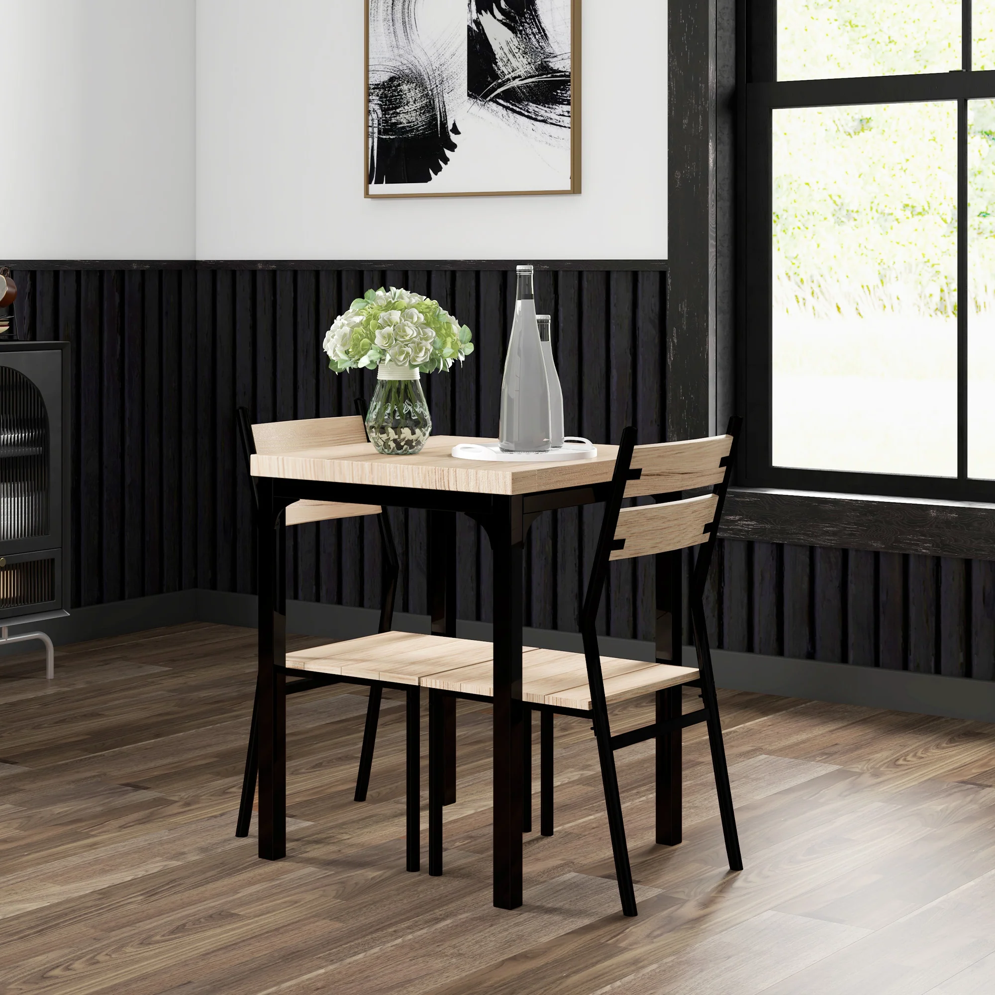 Industrial Style Modern Steel and Wood 3pc Kitchen Table Dinette Set - Image 9