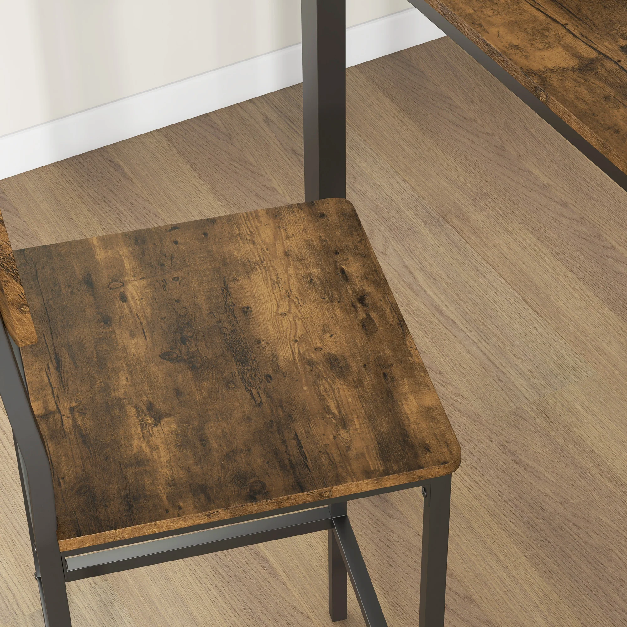3 Piece Industrial Counter Height Dining Table Set w/ Steel Legs & Footrests, Rustic Brown - Image 11