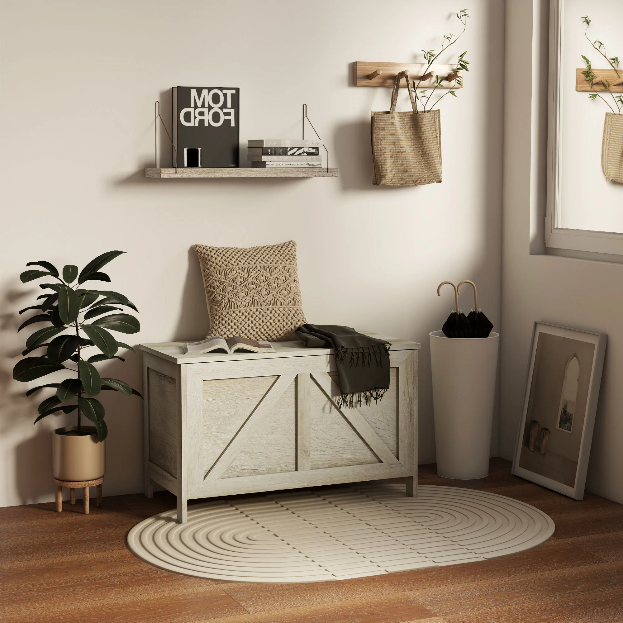 30" Farmhouse Storage Chest, Lift Top Box Organizer w/ Safety Hinge to Open Up 100°, Gray - Image 3