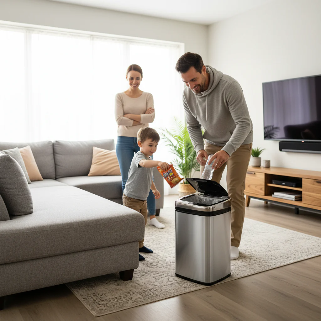 30L Automatic Kitchen Bin with Lid, Stainless Steel Sensor Bin for Living Room, Silver - Image 4
