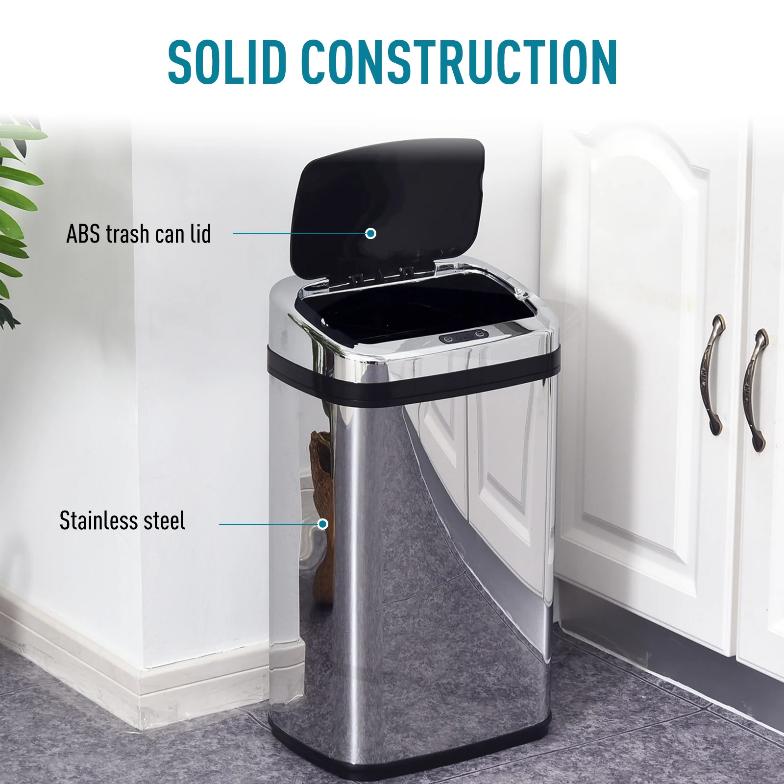 30L Automatic Kitchen Bin with Lid, Stainless Steel Sensor Bin for Living Room, Silver - Image 8