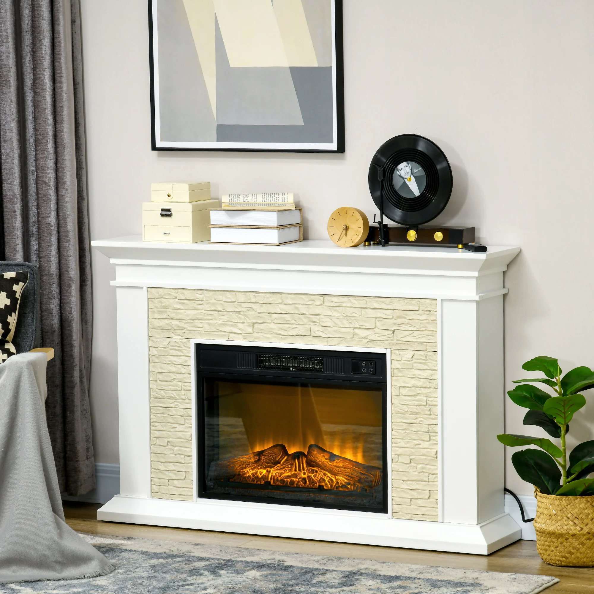 31.5" Electric Fireplace with Mantel, with Remote Control, Overheat Protection, 1400W, White - Image 4